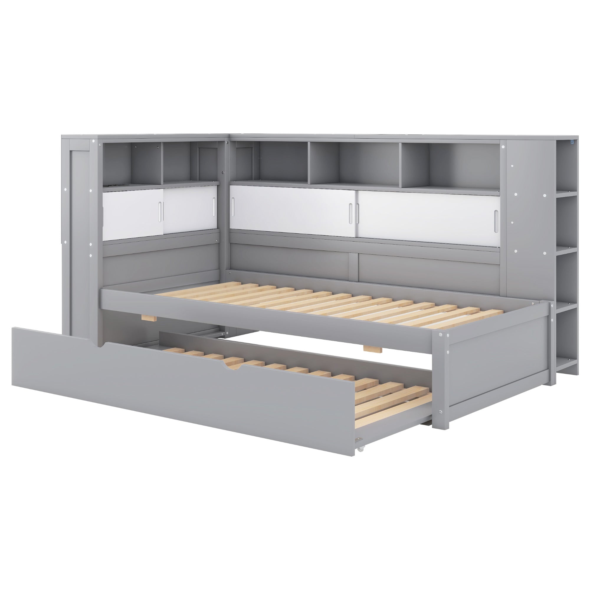 Daybed Sofa Bed 90x200cm Pull-out Storage USB Port - Grey Chipboard