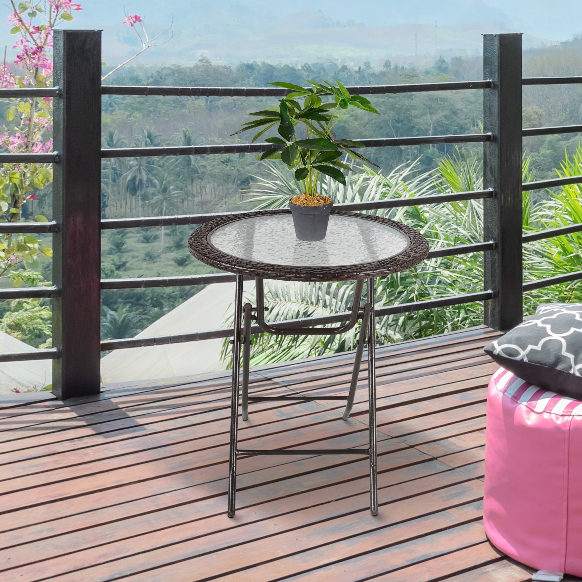 Camping Table Folding Round Ø68cm Rattan Steel