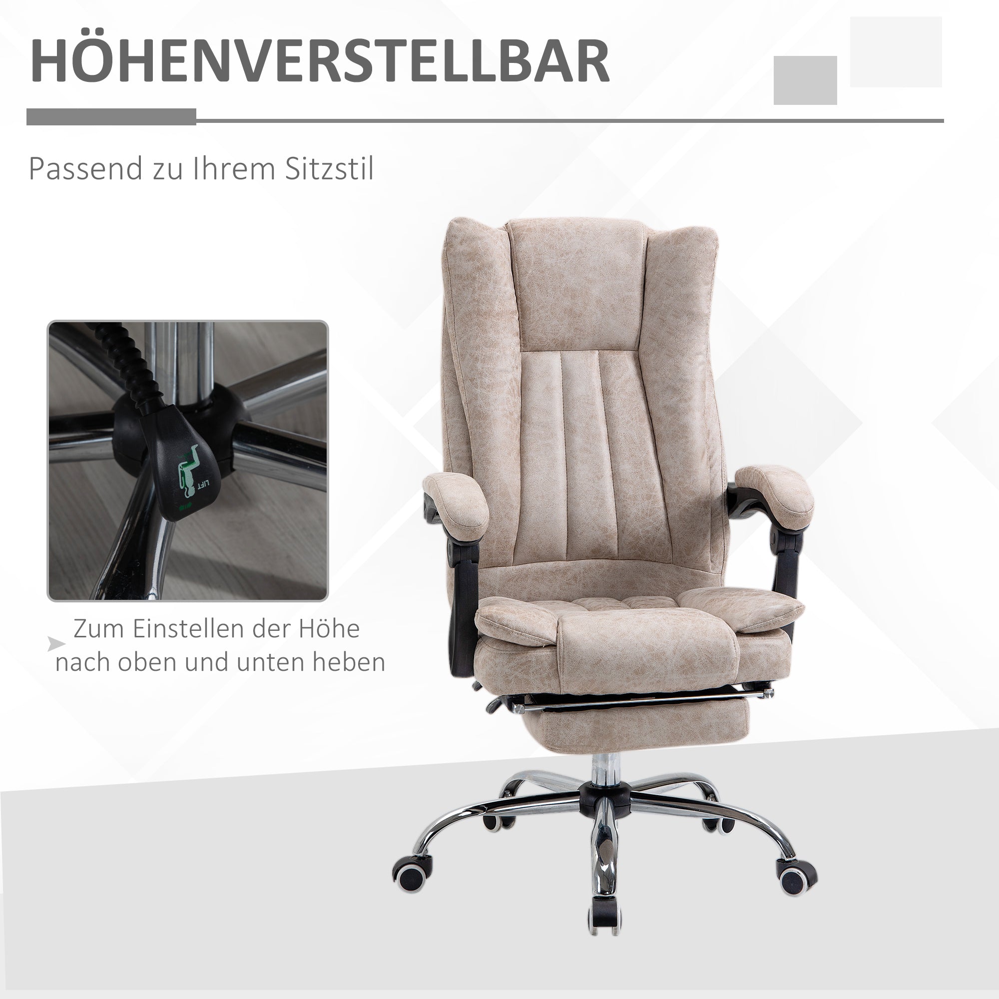 Vinsetto Office Chair Swivel Reclining Footrest Height Adjustable Microfiber