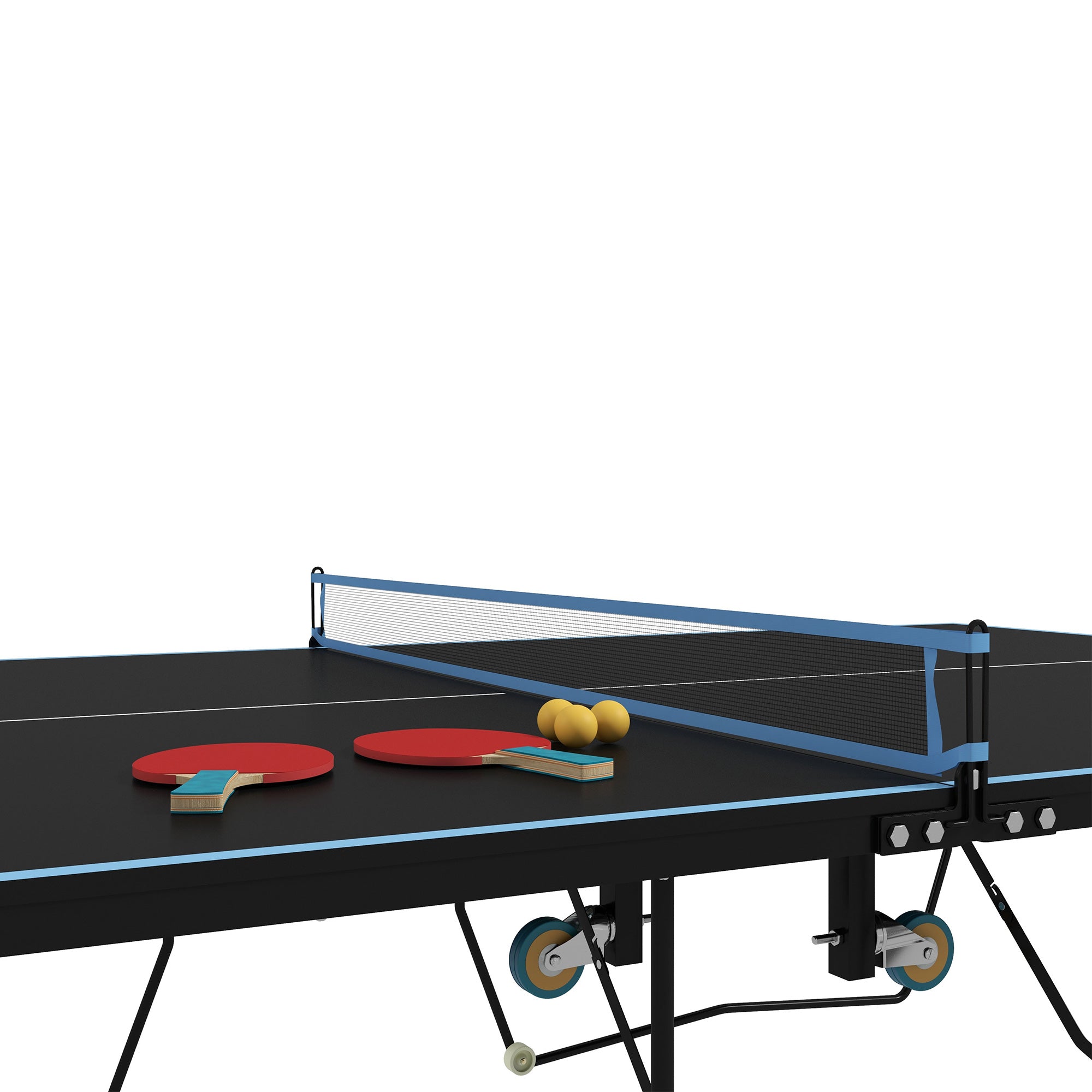 Outdoor Tischtennistisch, klappbar, mit Netz und Rollen, Stahl Schwarz