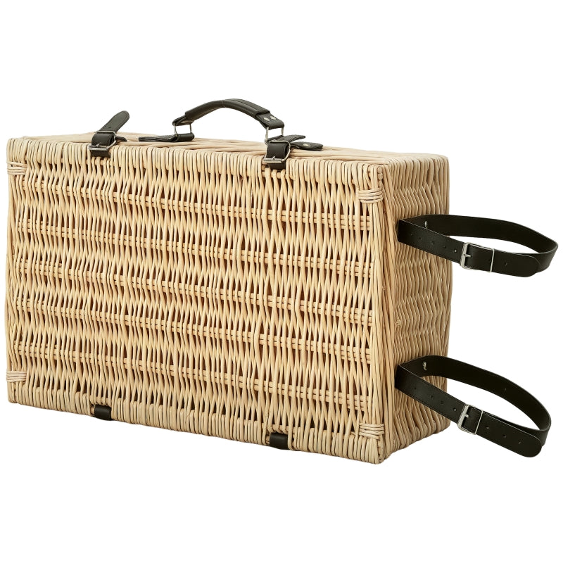 Picnic Basket with Insulated Cooler Compartment, Blanket, Cutlery Set, natural wood