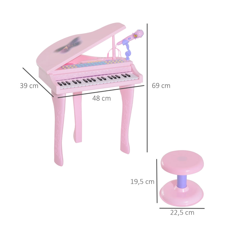 Children's Keyboard with 37 Keys, Microphone, LED Learning Mode, Recording Function, Pink