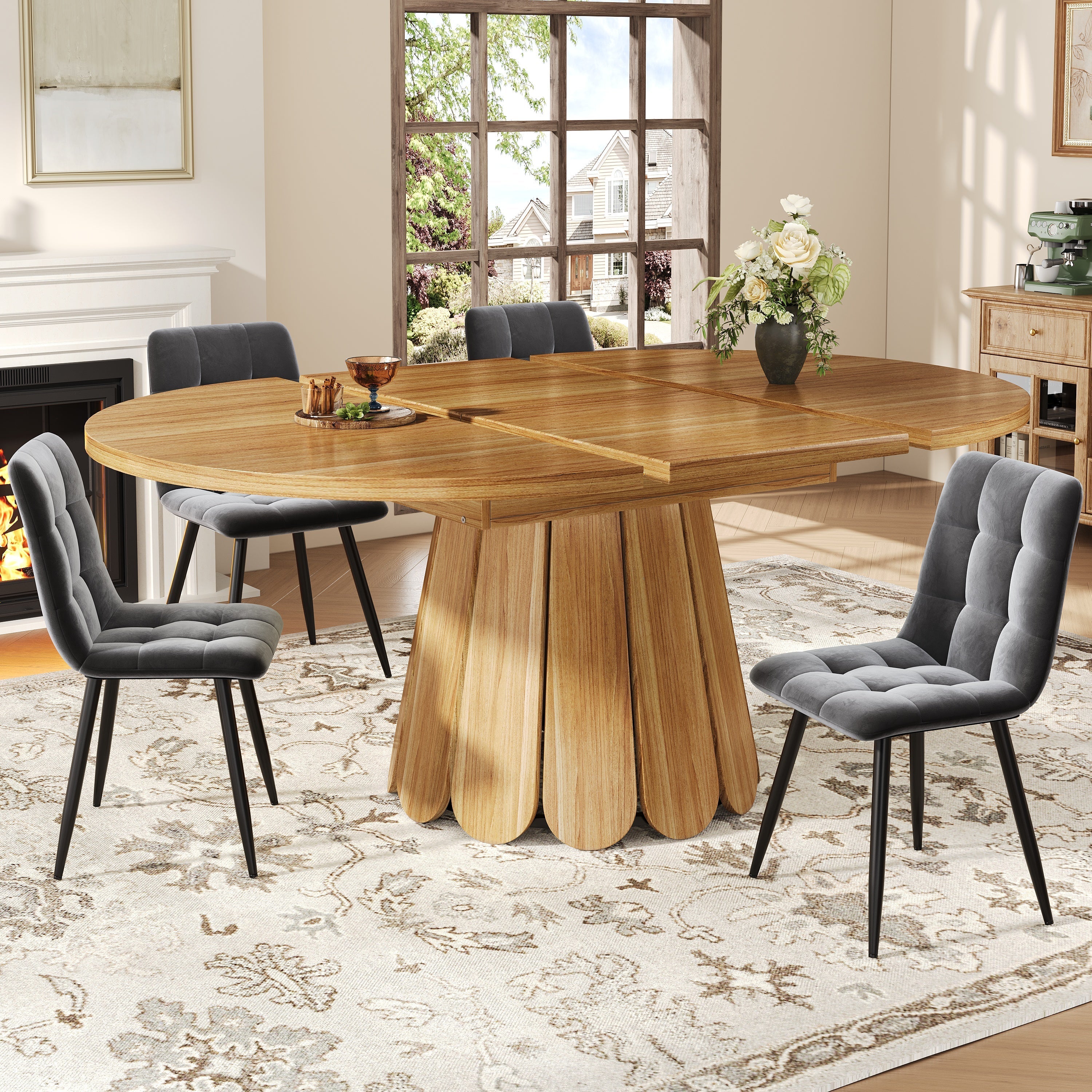 Extendable Round Dining Table, 118–158 cm, Seats 6, Wooden