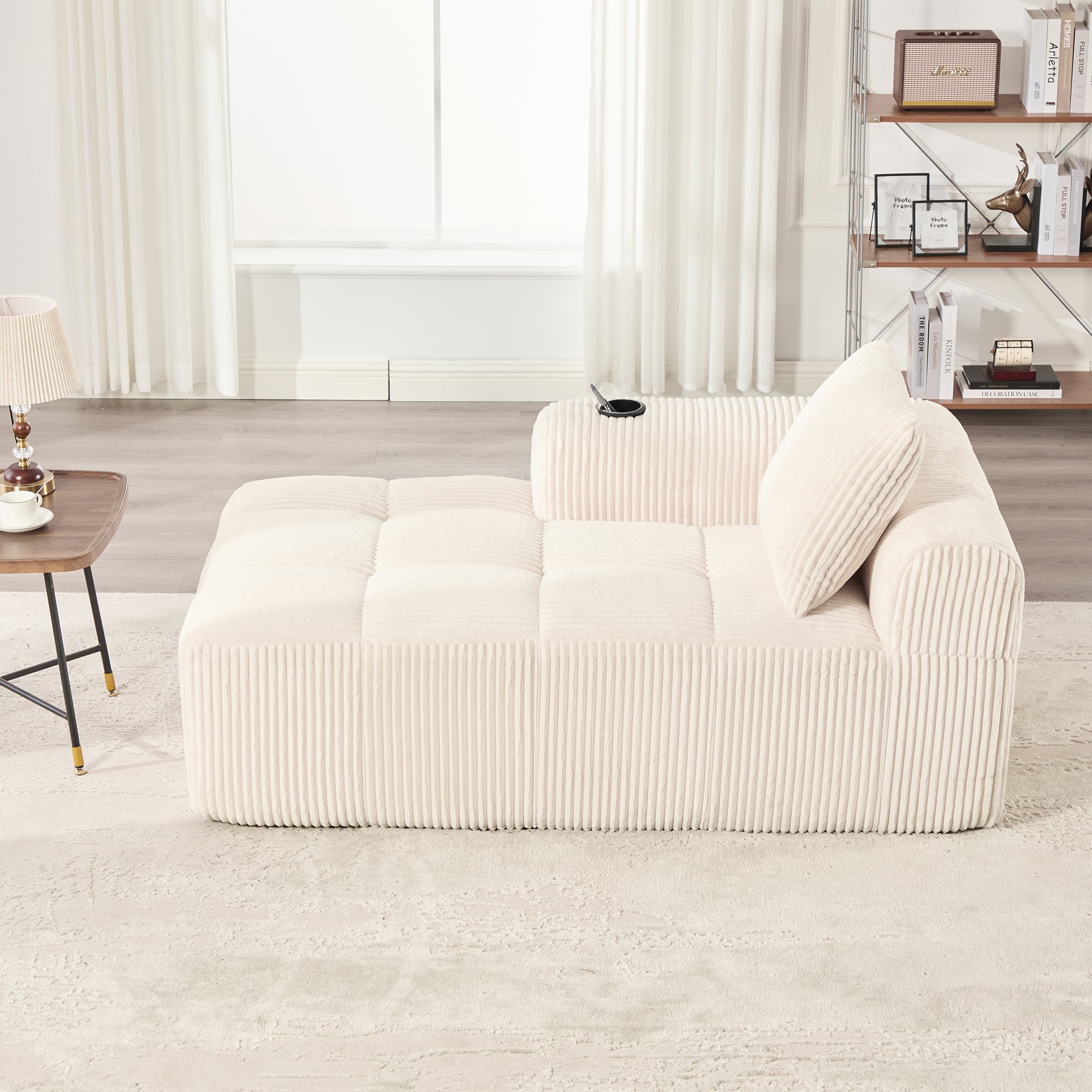 Corduroy Recliner Sofa - No Assembly, Side Pocket & Drink Holder