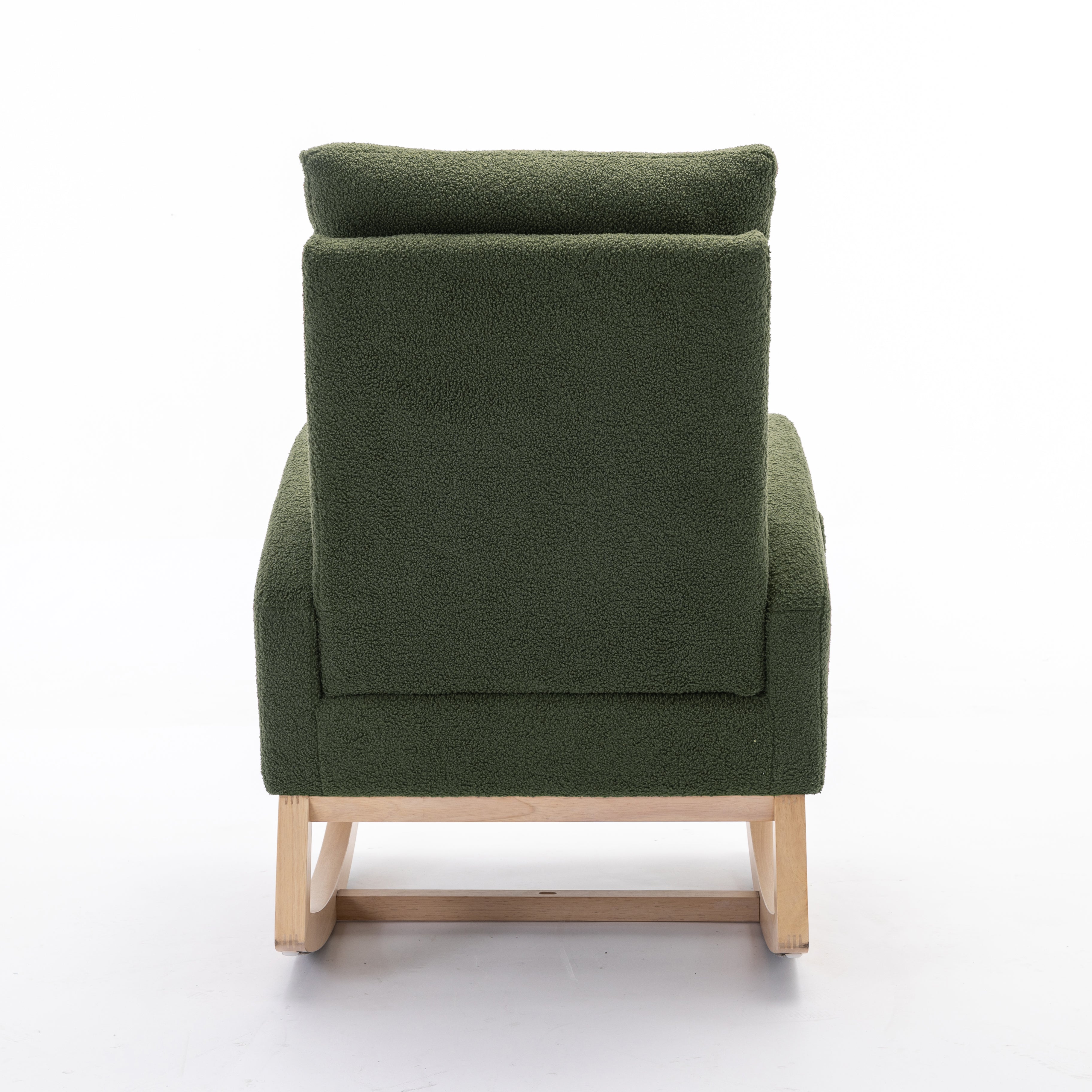Mid Century Modern Teddy Fabric Upholstered Rocking Chair Padded Seat For Living Room Bedroom, Green