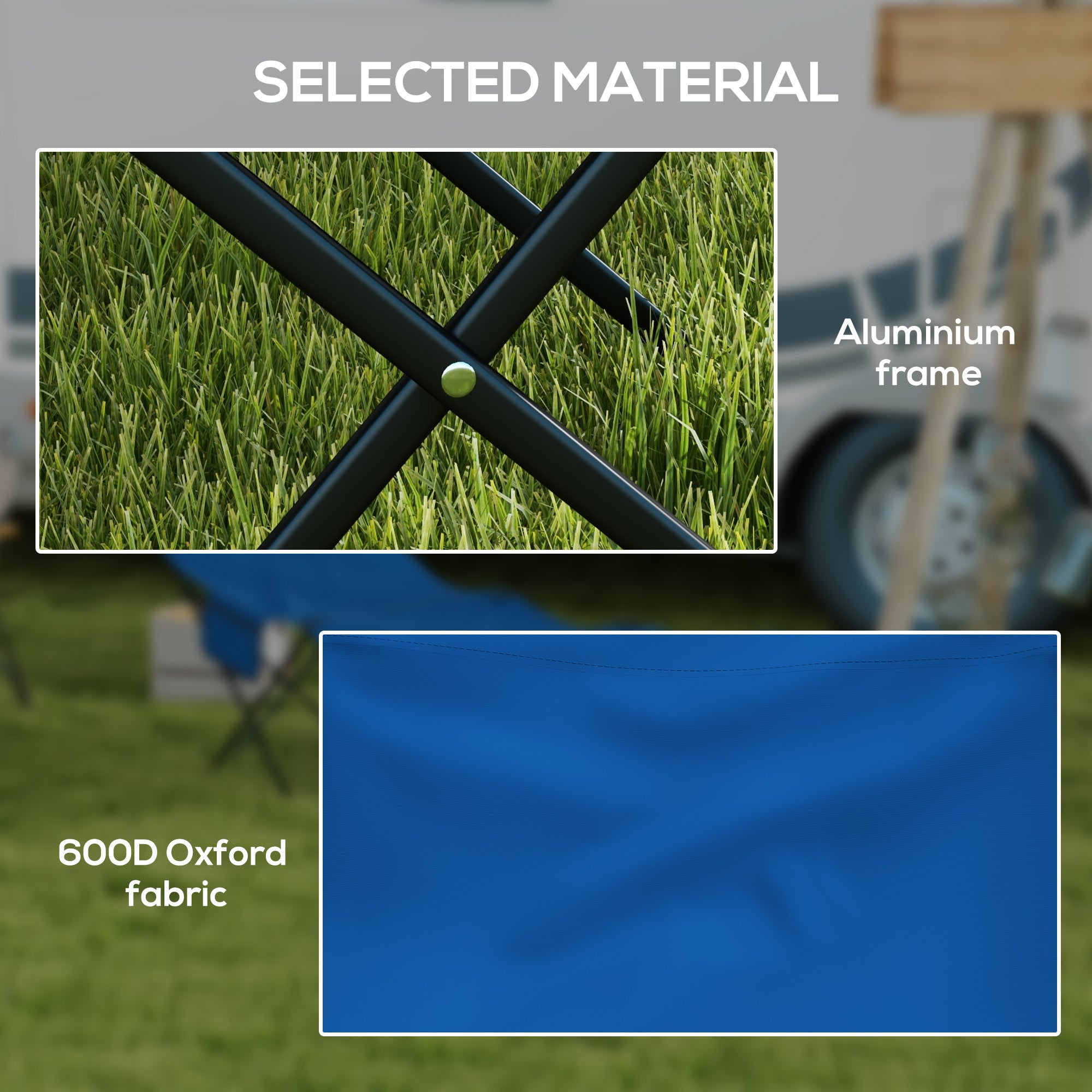Camping Bed Single Folding Cot w/ Side Pocket, Headrest, Oxford Seat Dark Blue