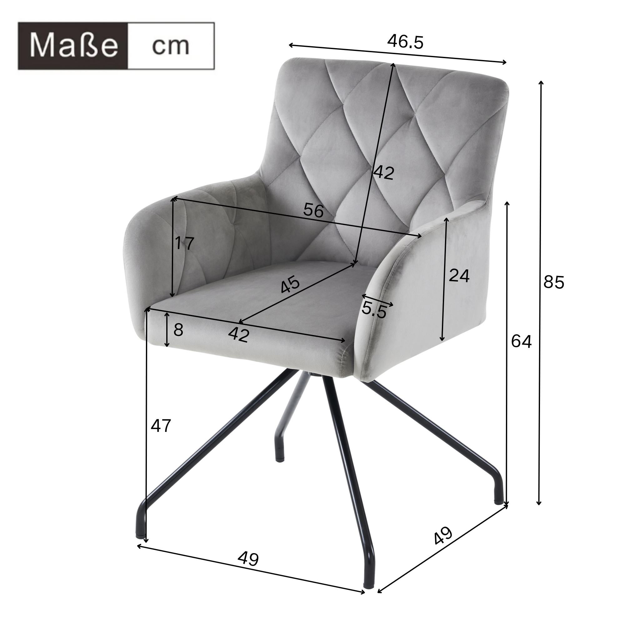 Dining Chairs Set of 4 with Diamond Pattern and Lumbar Support, Light Grey Velvet