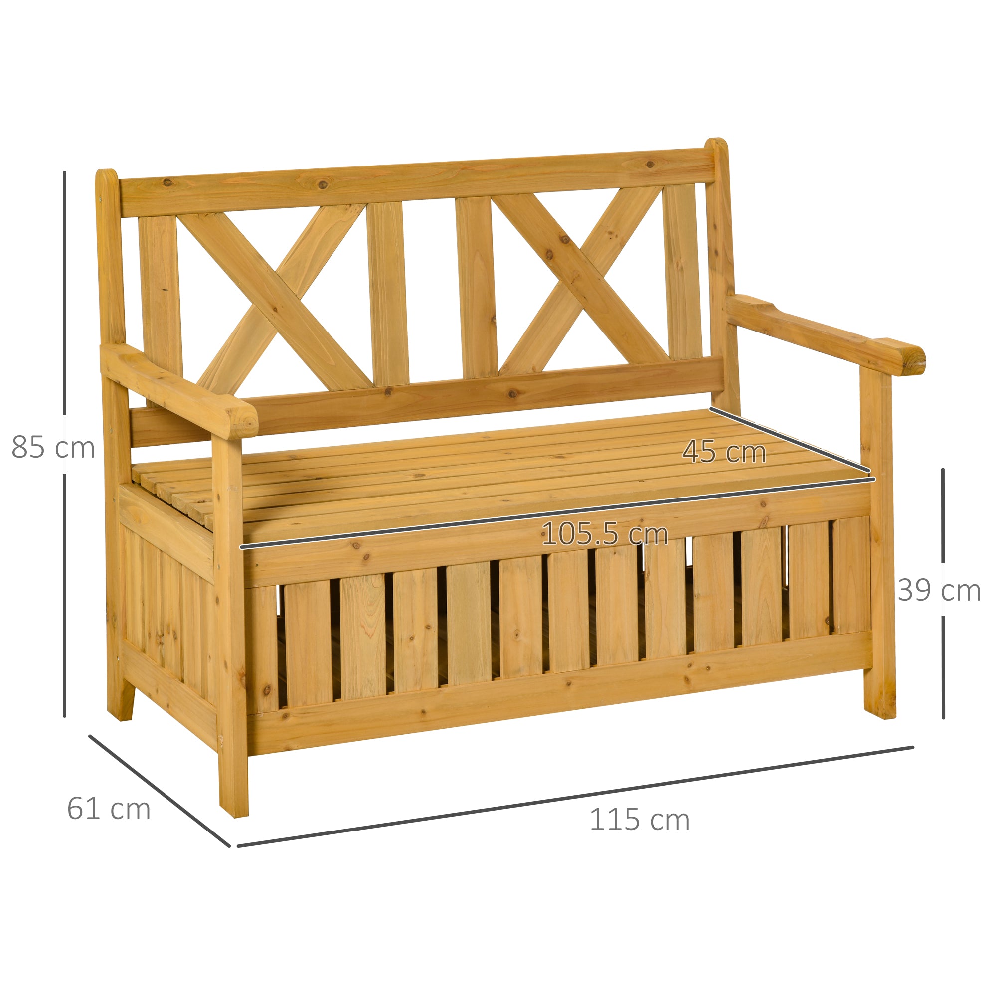 2-Seater Garden Storage Bench for Patio Outdoor Seating Wood