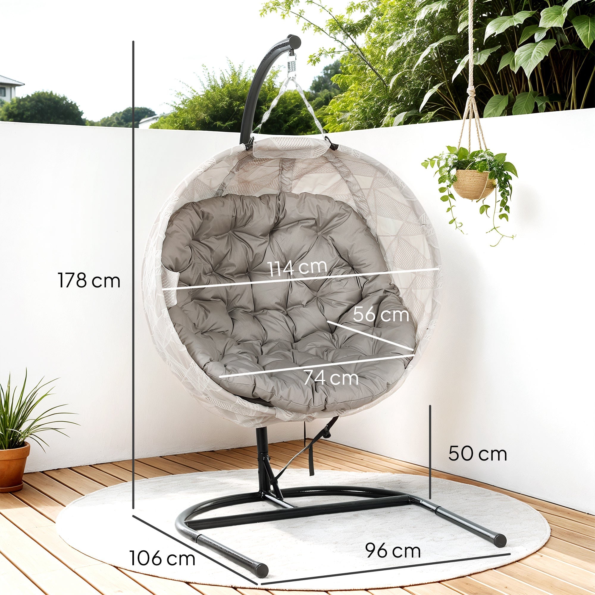 Hanging Egg Chair, Folding Basket Stand Thick Cushion Cup Holder, Sand Brown