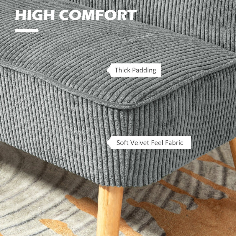 Modern Double Seat Sofa Wood Frame High Back Corduroy Grey