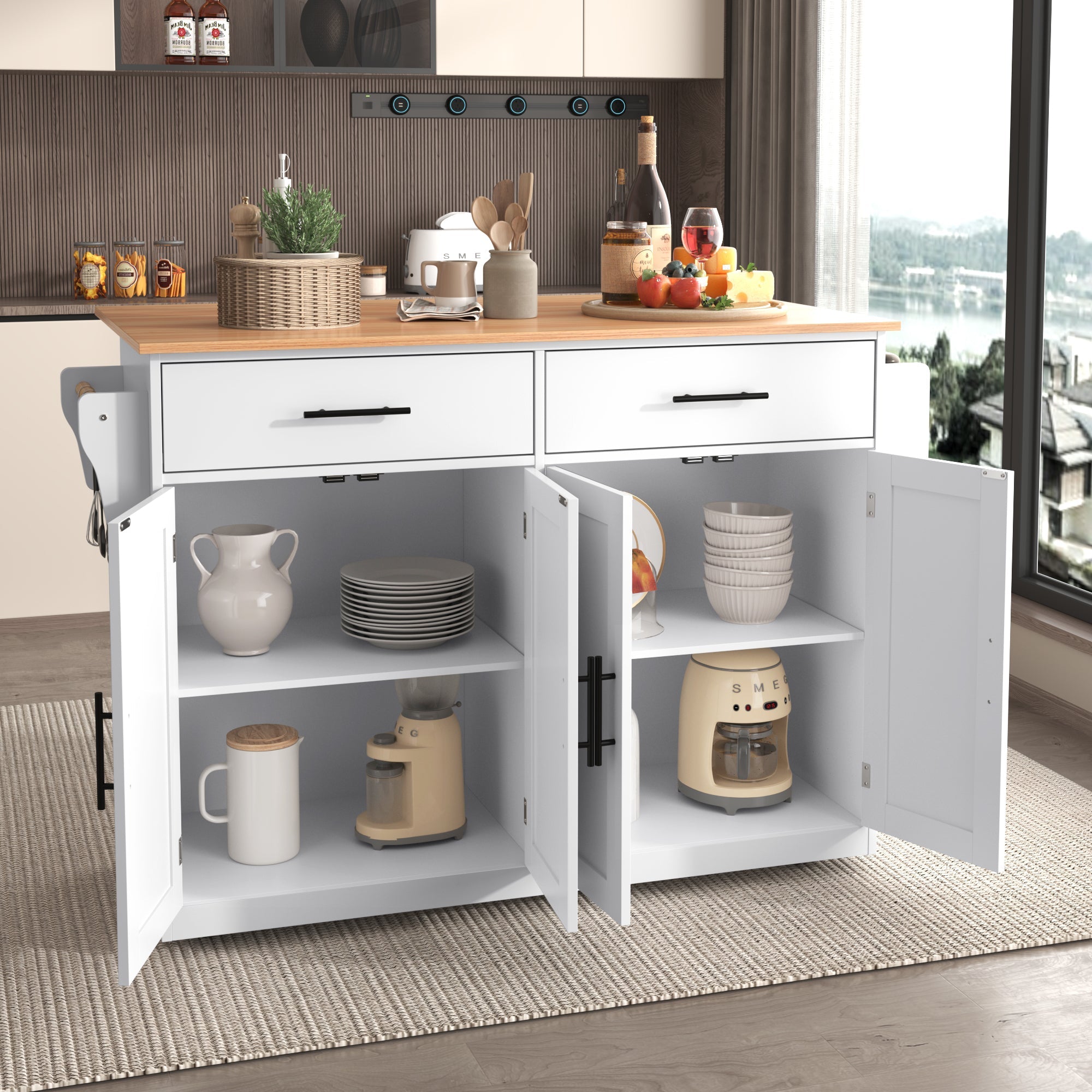 Serving Trolley Folding Tabletop Casters Interchangeable Legs - White