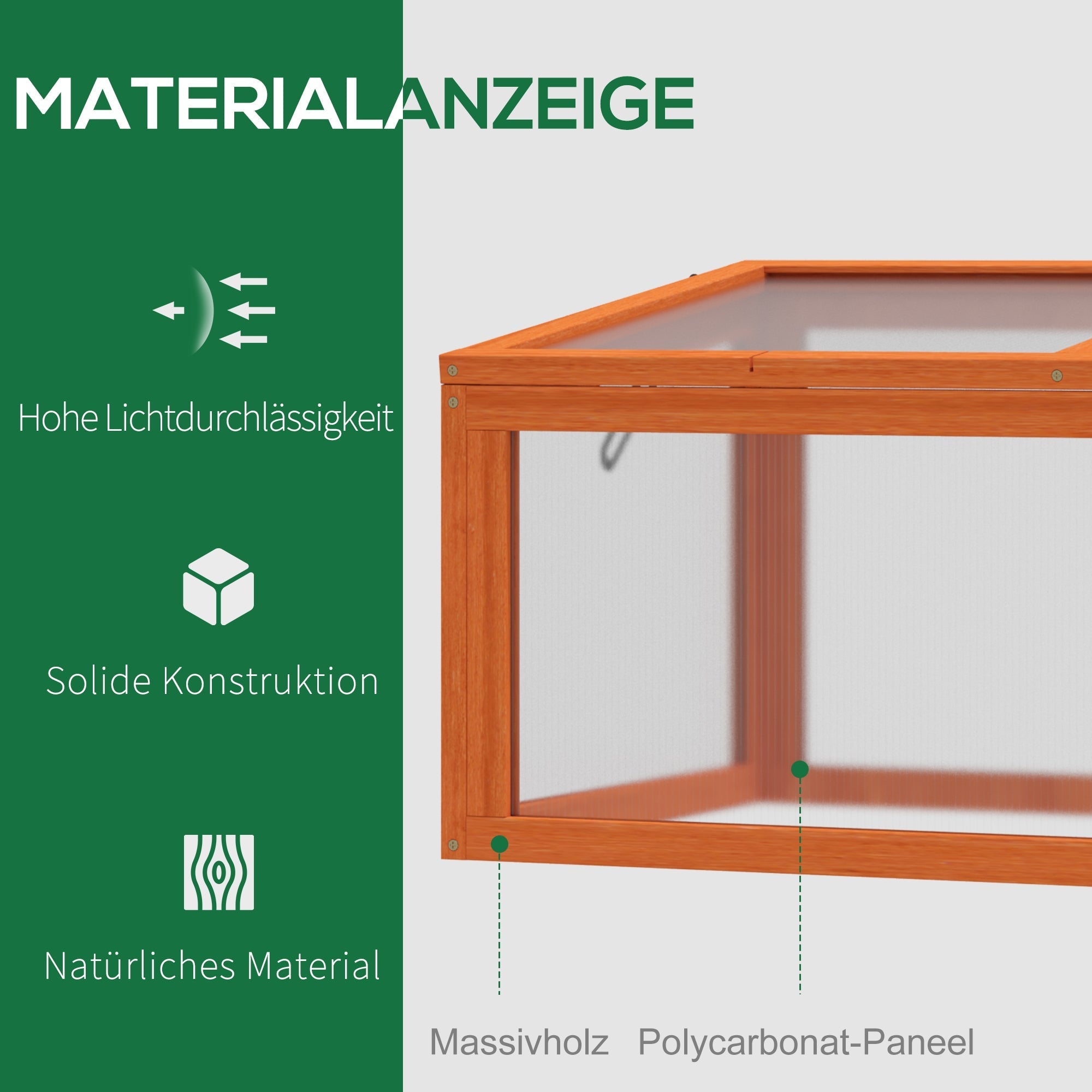 Cold Frame Greenhouse, Weatherproof Wood & Polycarbonate, Orange