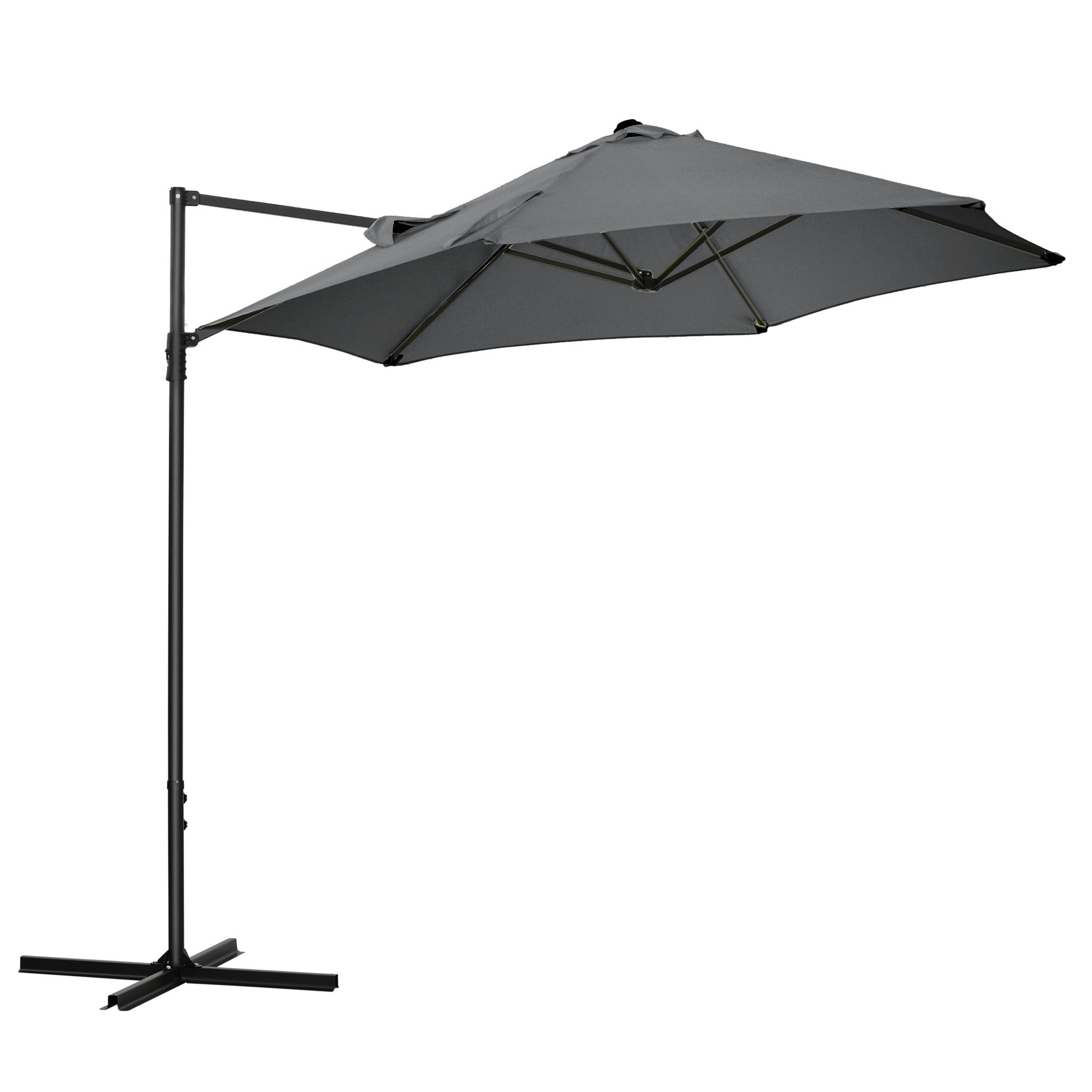 2.5M Garden Cantilever Parasol, Offset 360° Rotation Cross Base, Dark Grey