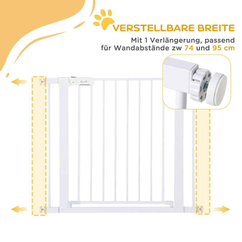 Baby Gate Auto-Close Drill-Free One-Hand Adjustable 75-96cm - White Metal