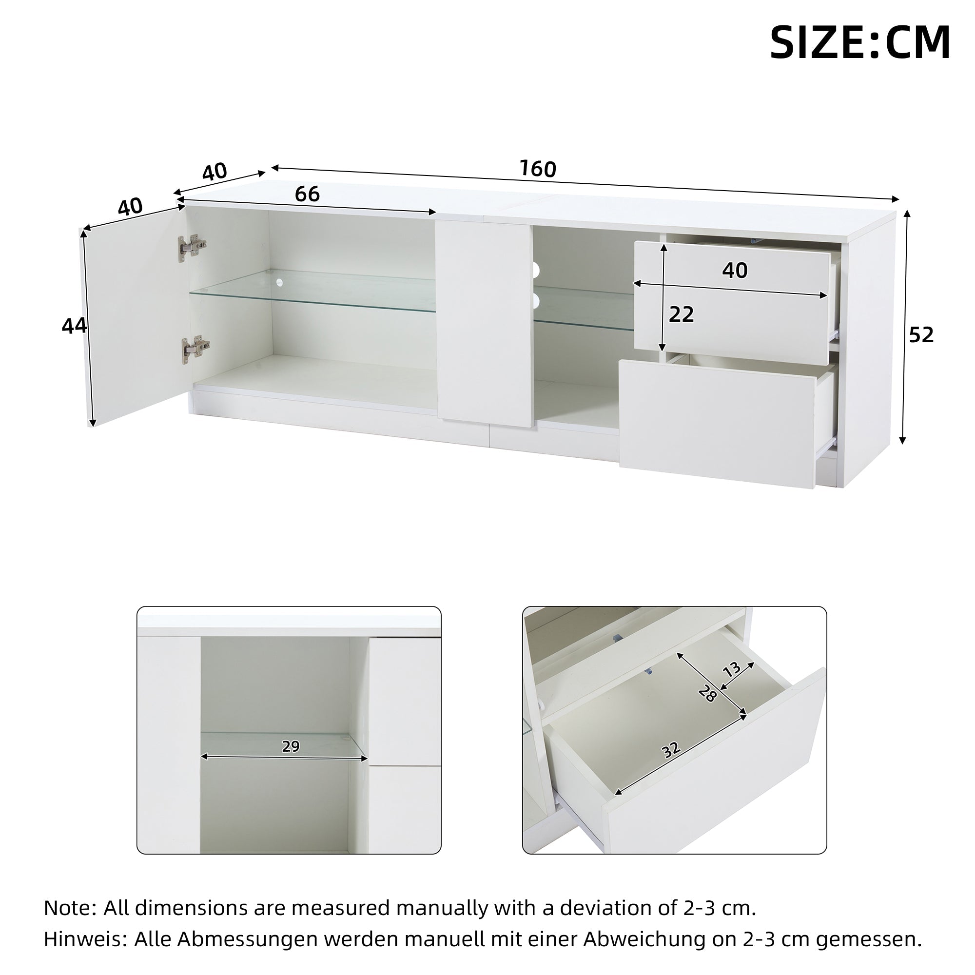 TV Stand 160 x 40 x 52 cm, High-Gloss with LED Lighting, for 65" TVs, Living Room and Bedroom