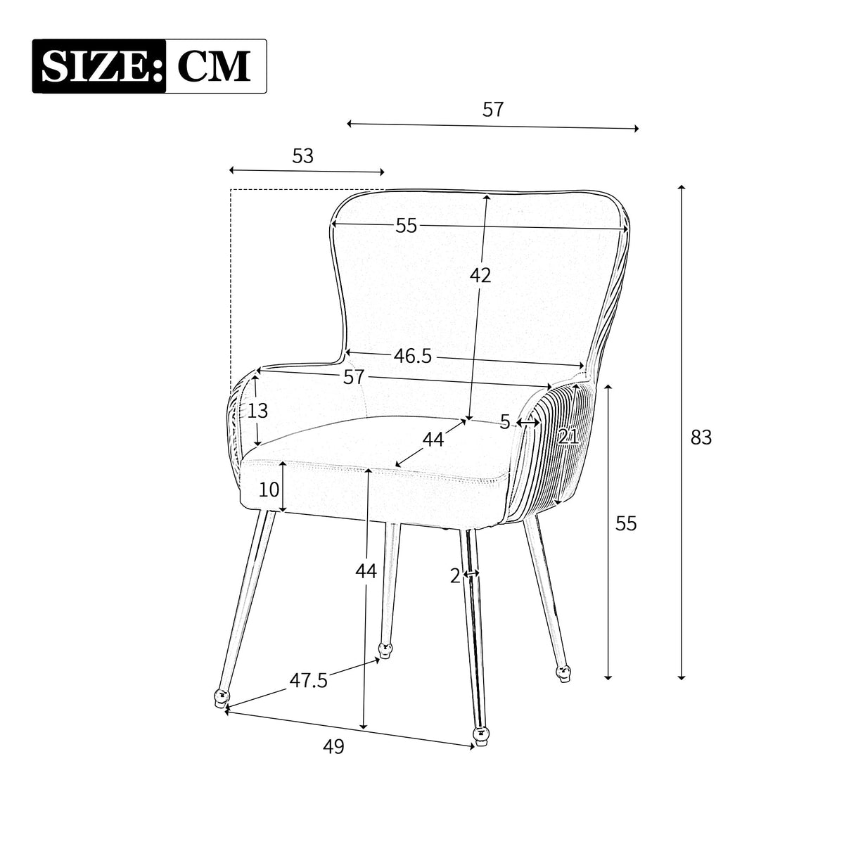 Velvet Dining Chair Set of 2 Armrests Lumbar Support Adjustable Silver Legs - Beige