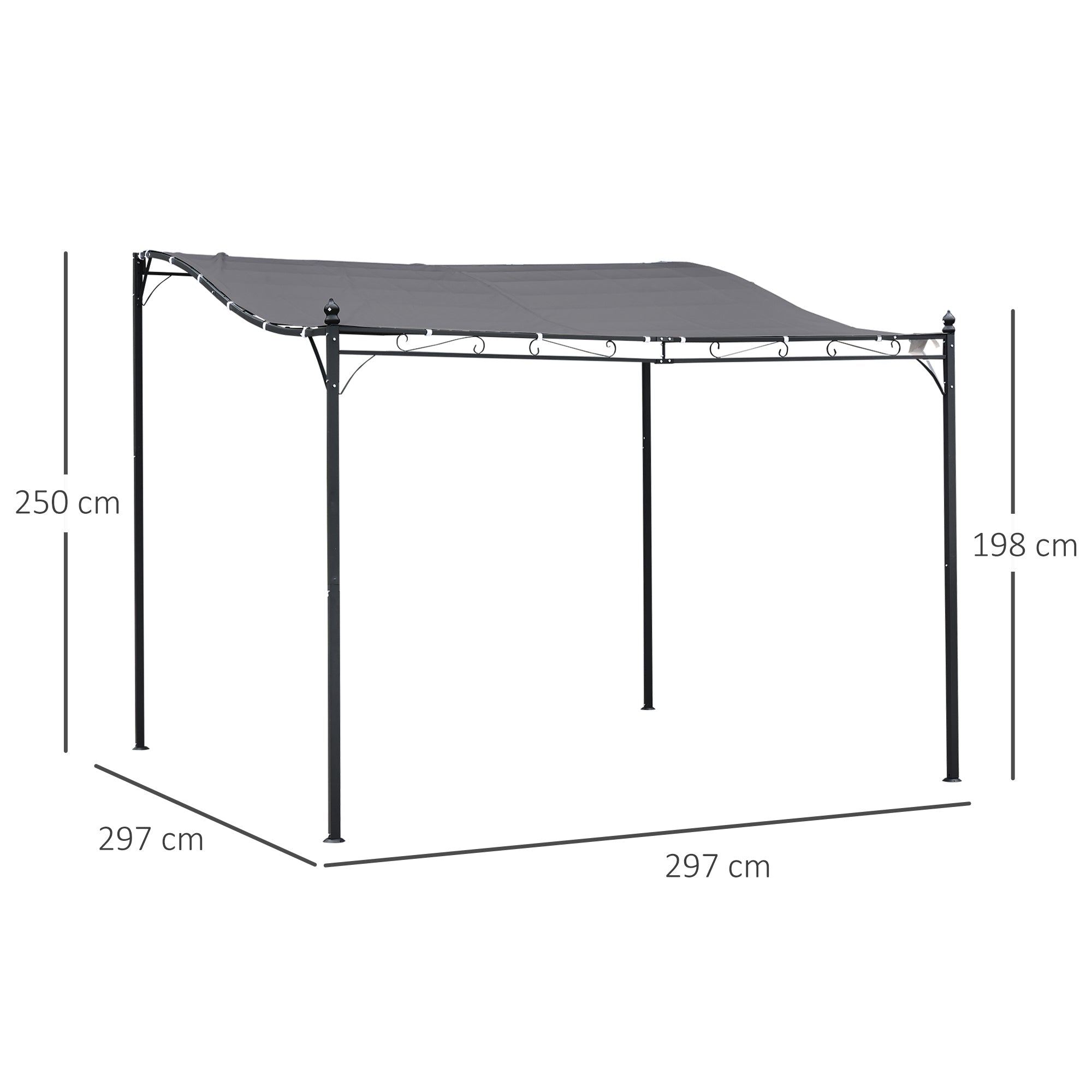 Pergola Garden Pavilion Tent 297x297cm Canopy for Terrace, Metal Grey