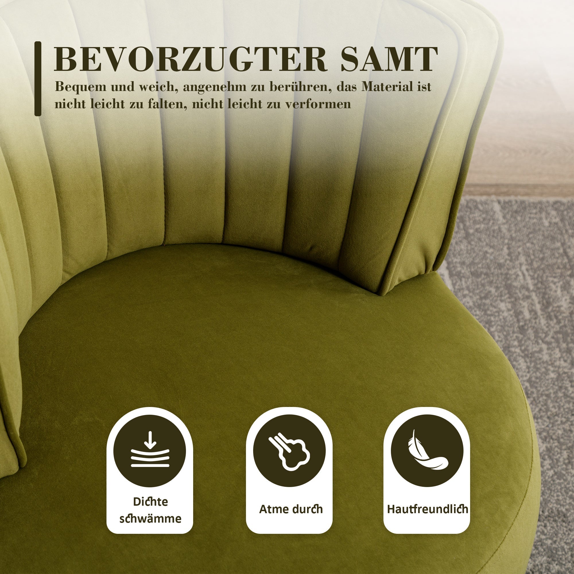 Swivel Shell Chair 360° Velvet - Olive Green