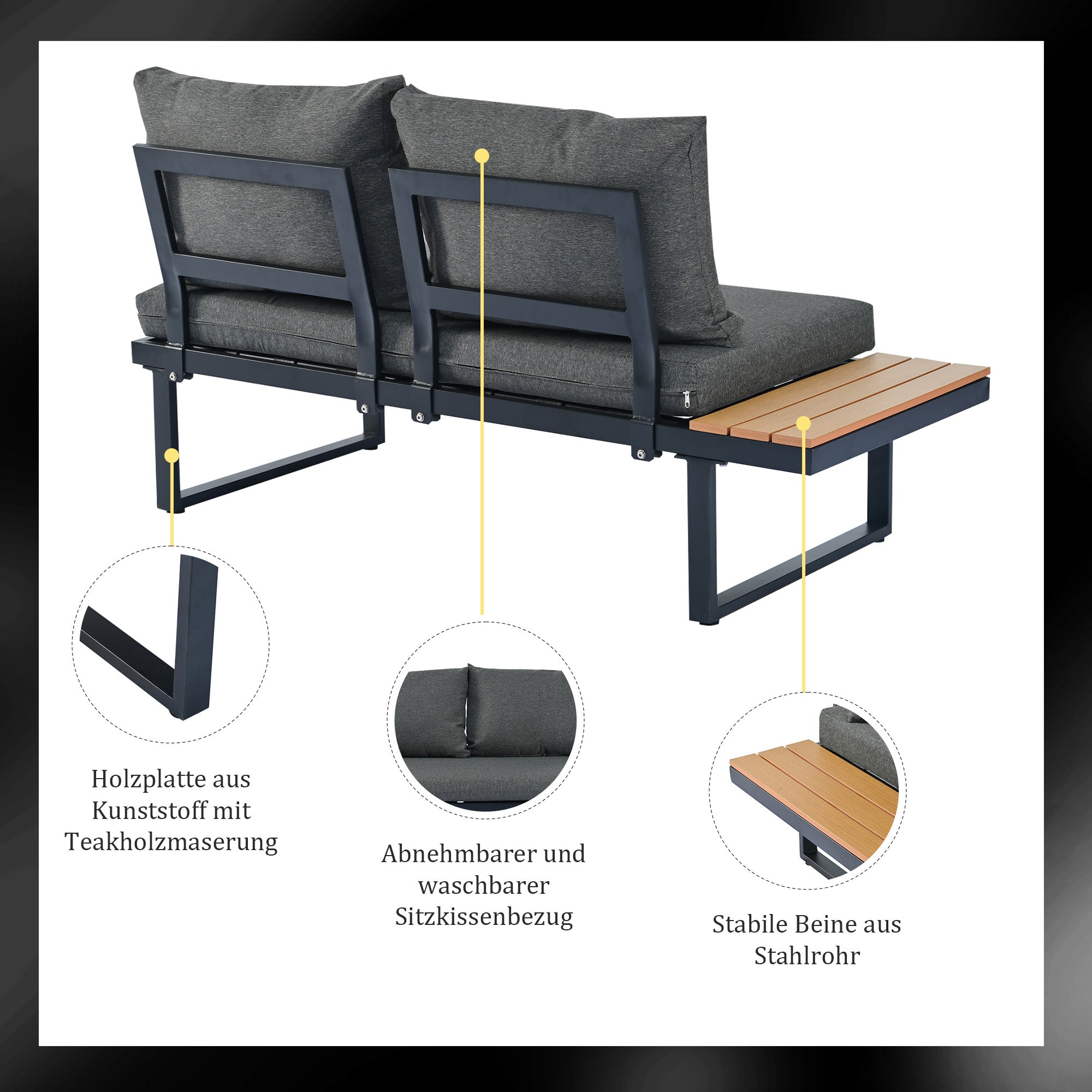 Garden Leisure Set Corner Adjustable Recliner Coffee Table - Grey/Black