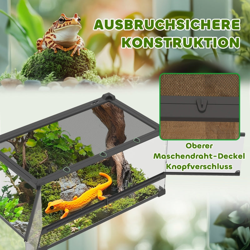 Glass Terrarium for Reptiles, Raised Waterproof Base, Button Lock, Glass