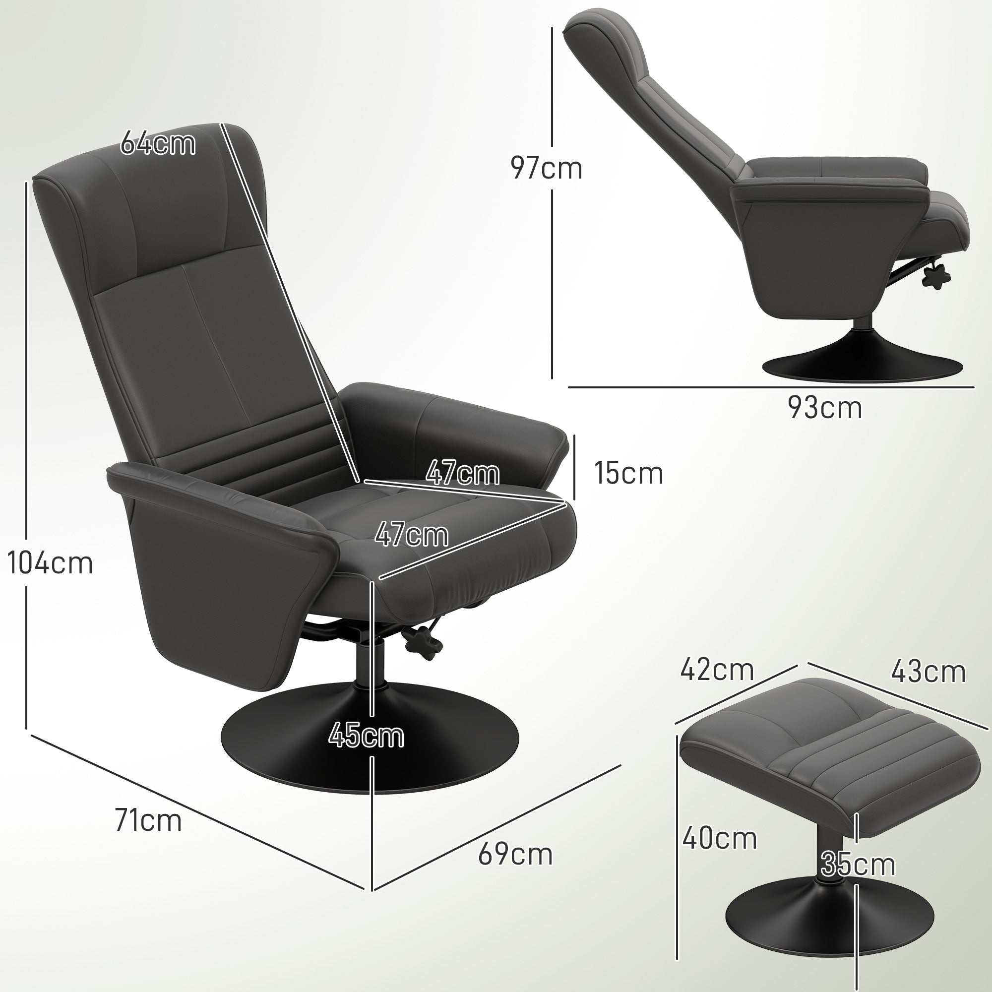 Fernsehsessel mit Fußhocker, drehbar, 150 kg belastbar, Mikrofaser, Schwarz