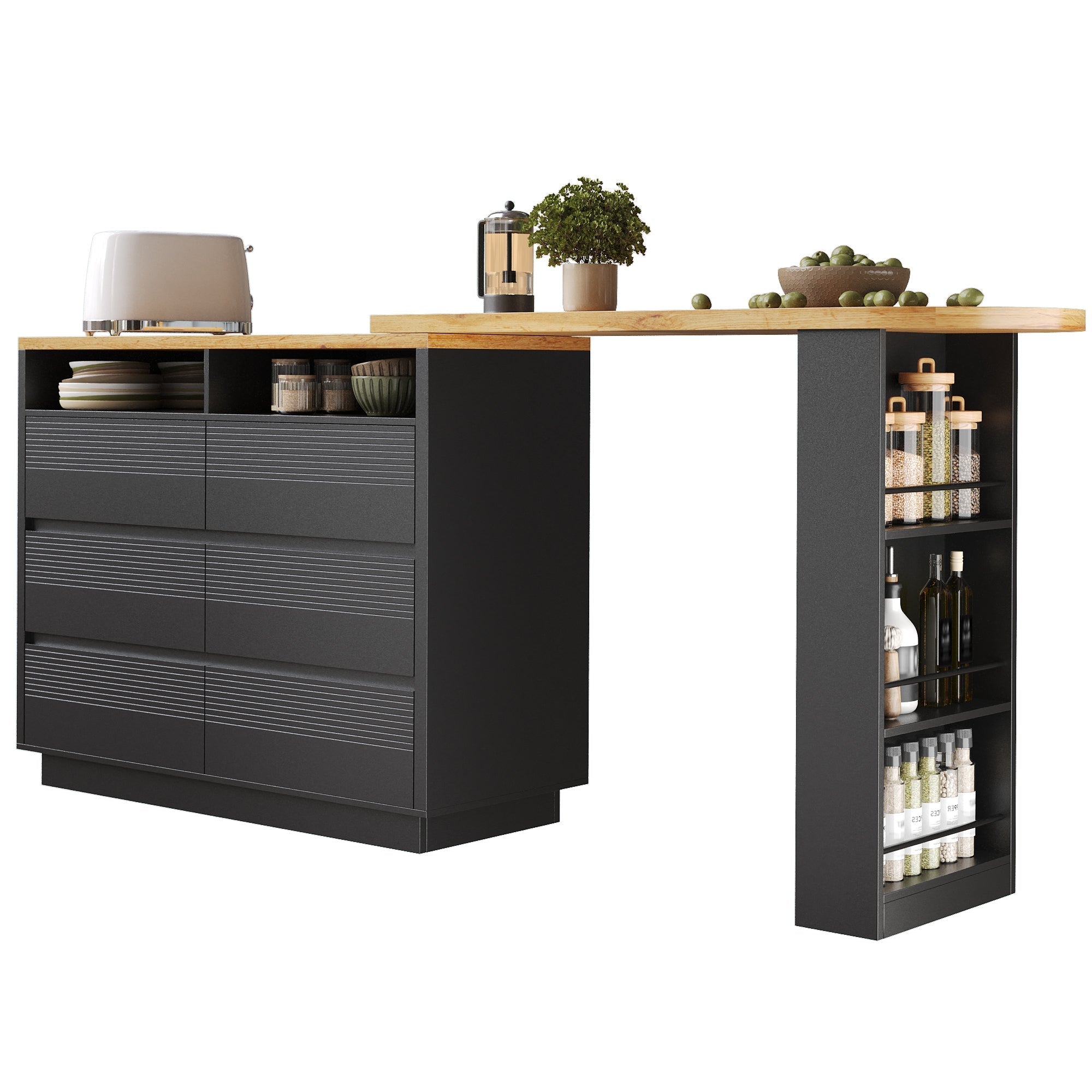 Extendable Bar Table with Storage and Six Drawers, MDF