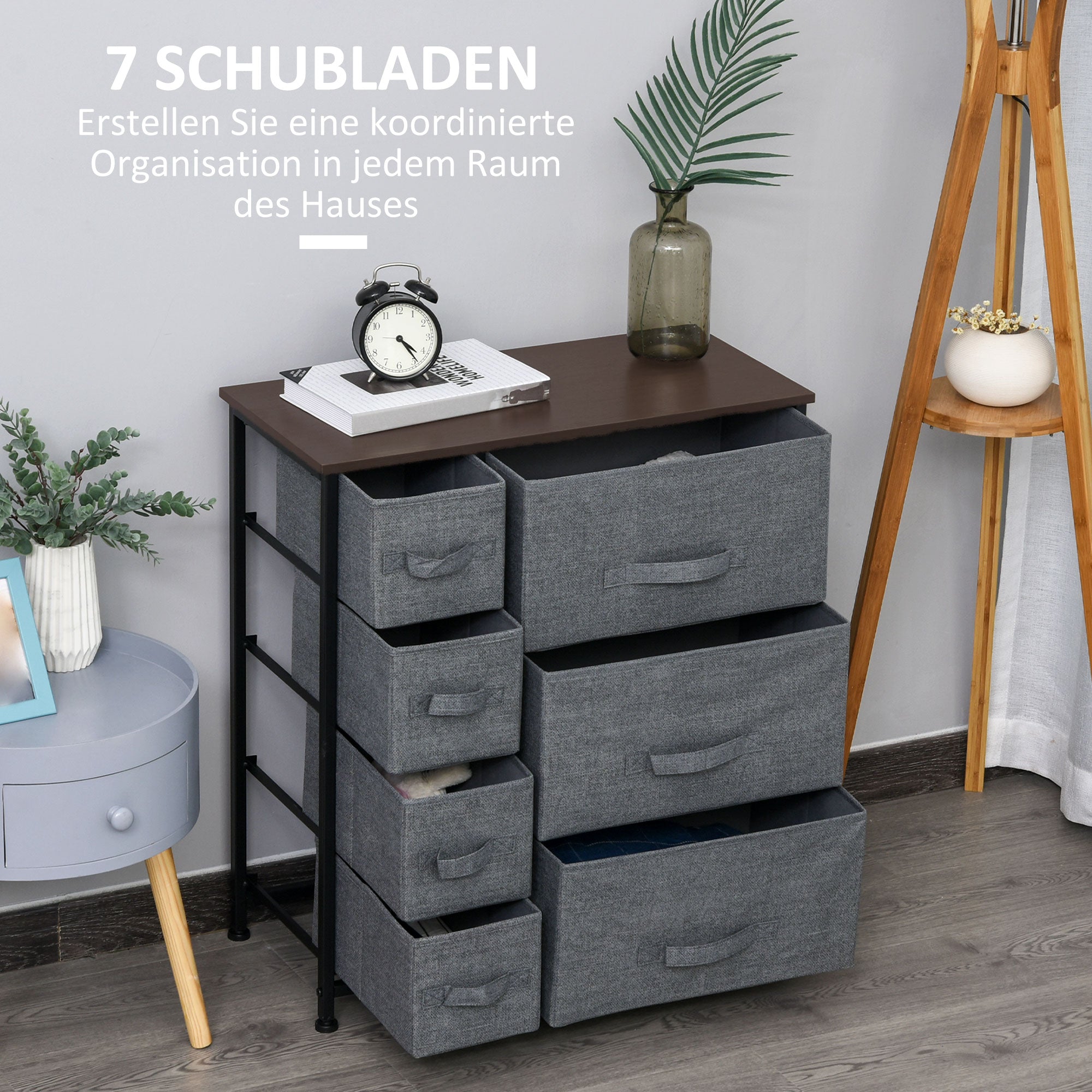 Drawer Cabinet, 7 Foldable Fabric Drawers Metal Frame, Gray