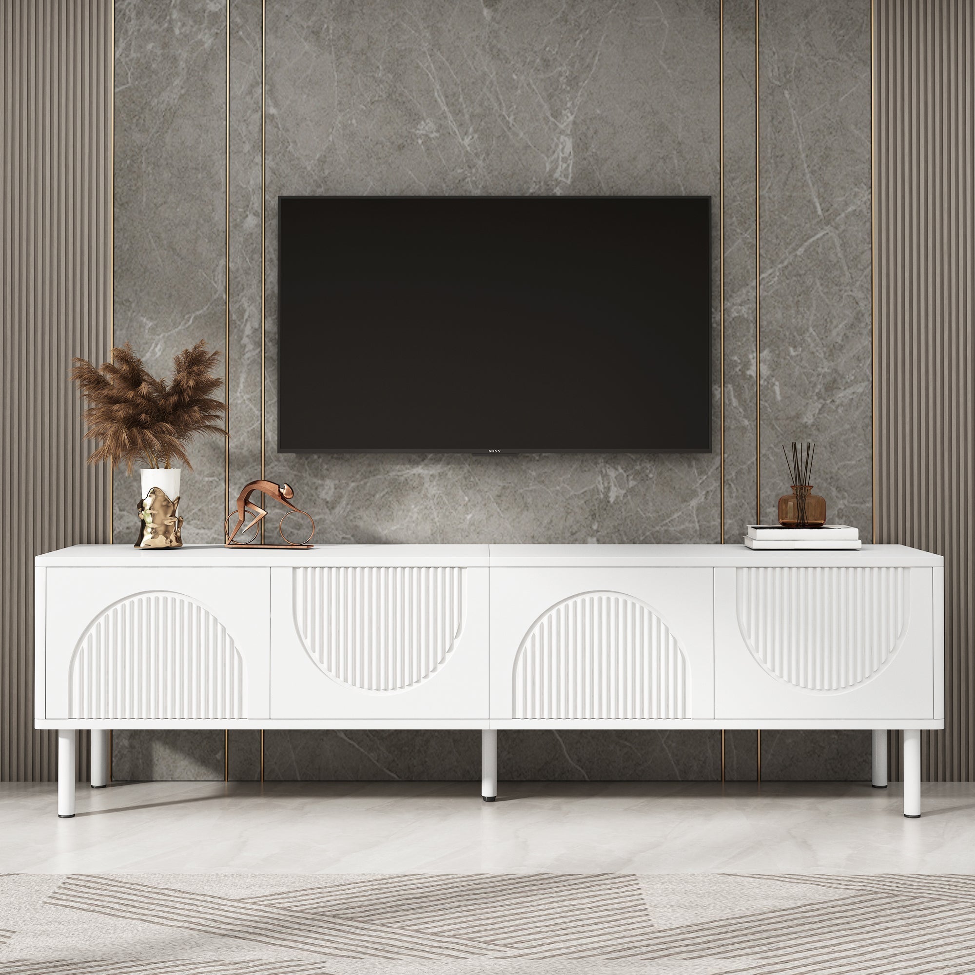 Modern 180cm TV Stand with Storage and Cable Management, White Matte