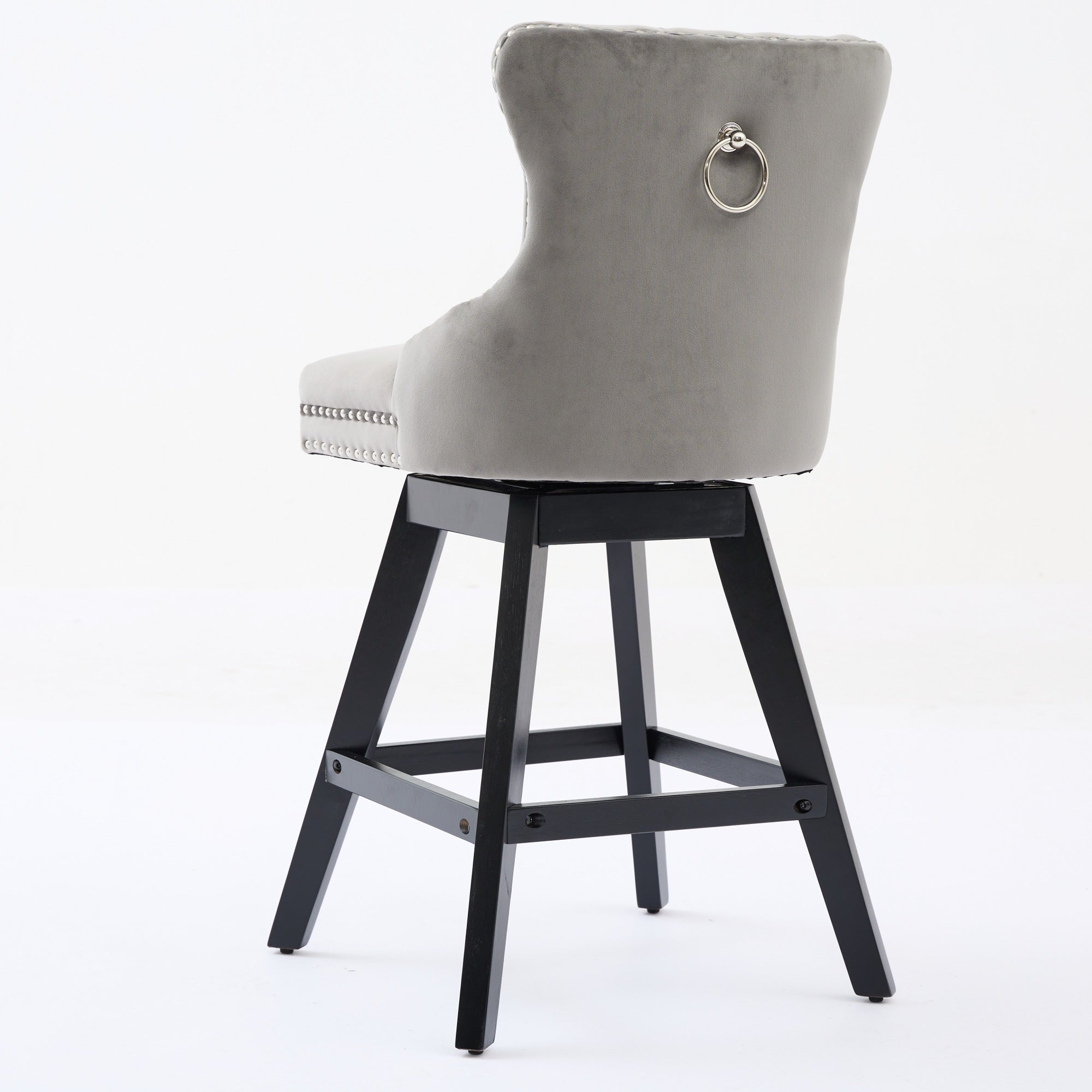 Swivel Barstools Velvet Button Tufted Wooden Legs Set of 2 - Gray