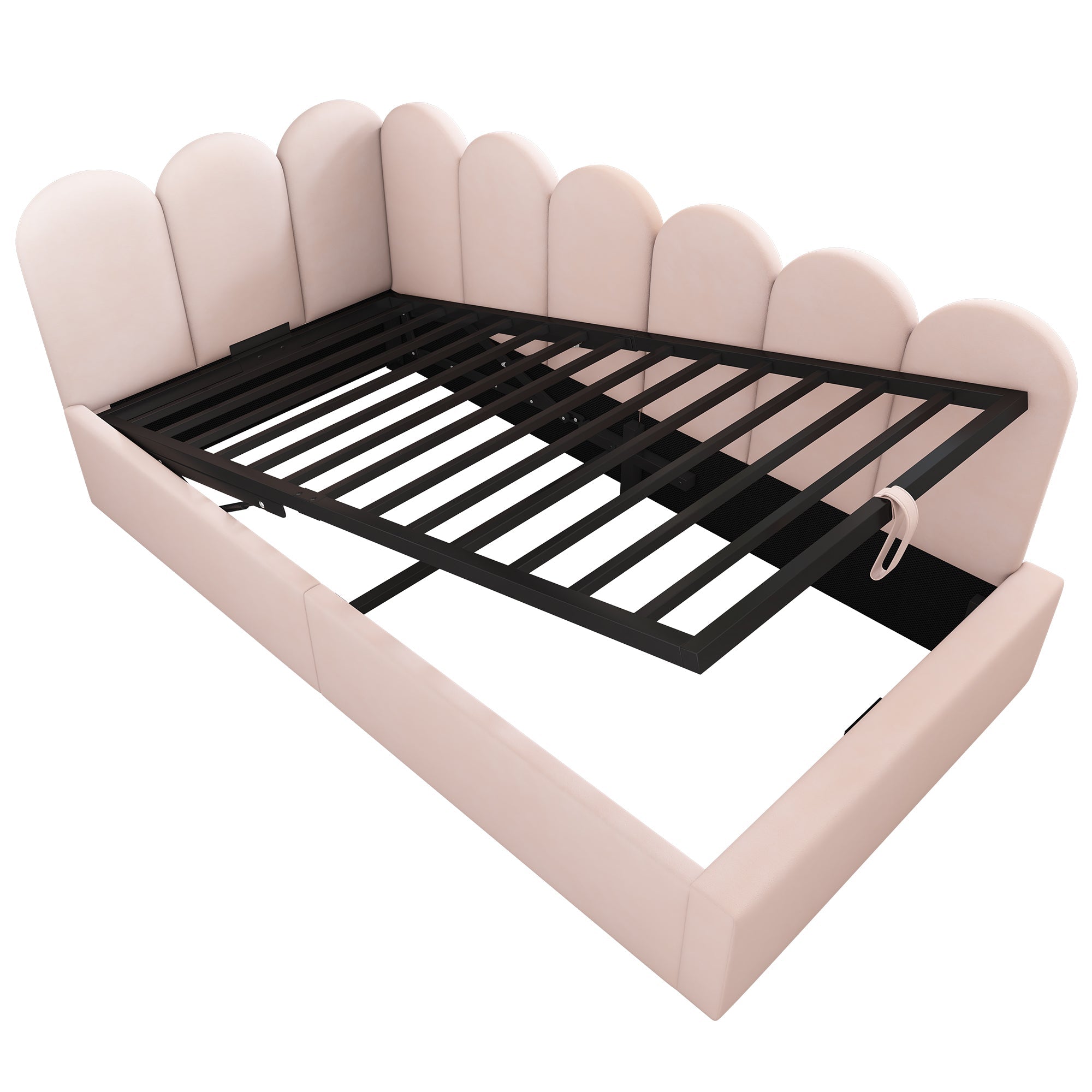 Upholstered Daybed, 90x200cm Sofa Bed with Hydraulic Storage, Velvet Pink