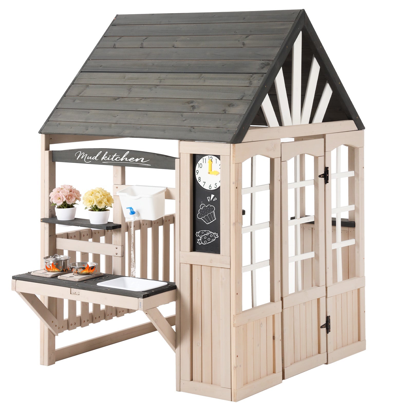 Outdoor Mud Kitchen with Real Tap and Garden Accessories, Wood