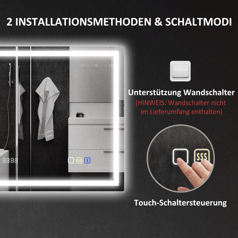 Bathroom Mirror LED Bluetooth Anti-Fog Touch Switch, 80x60cm, Silver