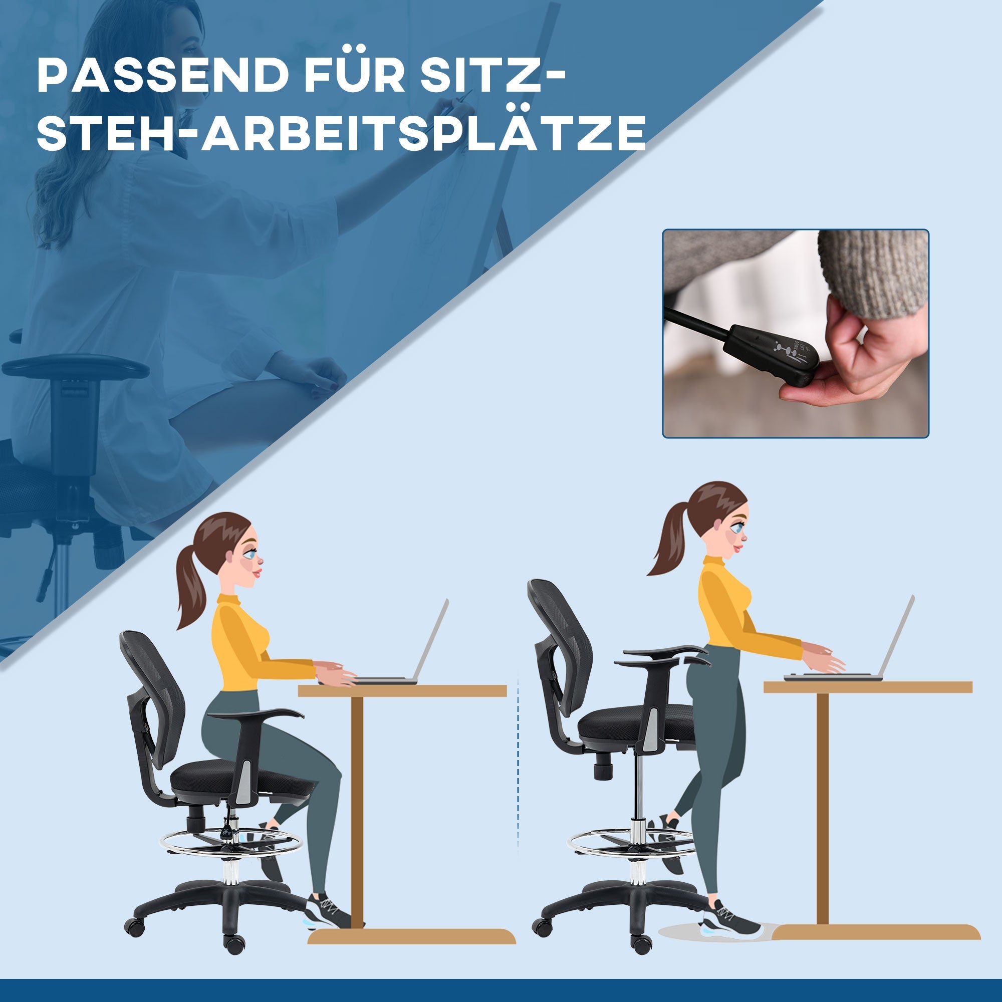 Vinsetto Office Chair Ergonomic Computer Chair with Armrest & Footrest Mesh Black
