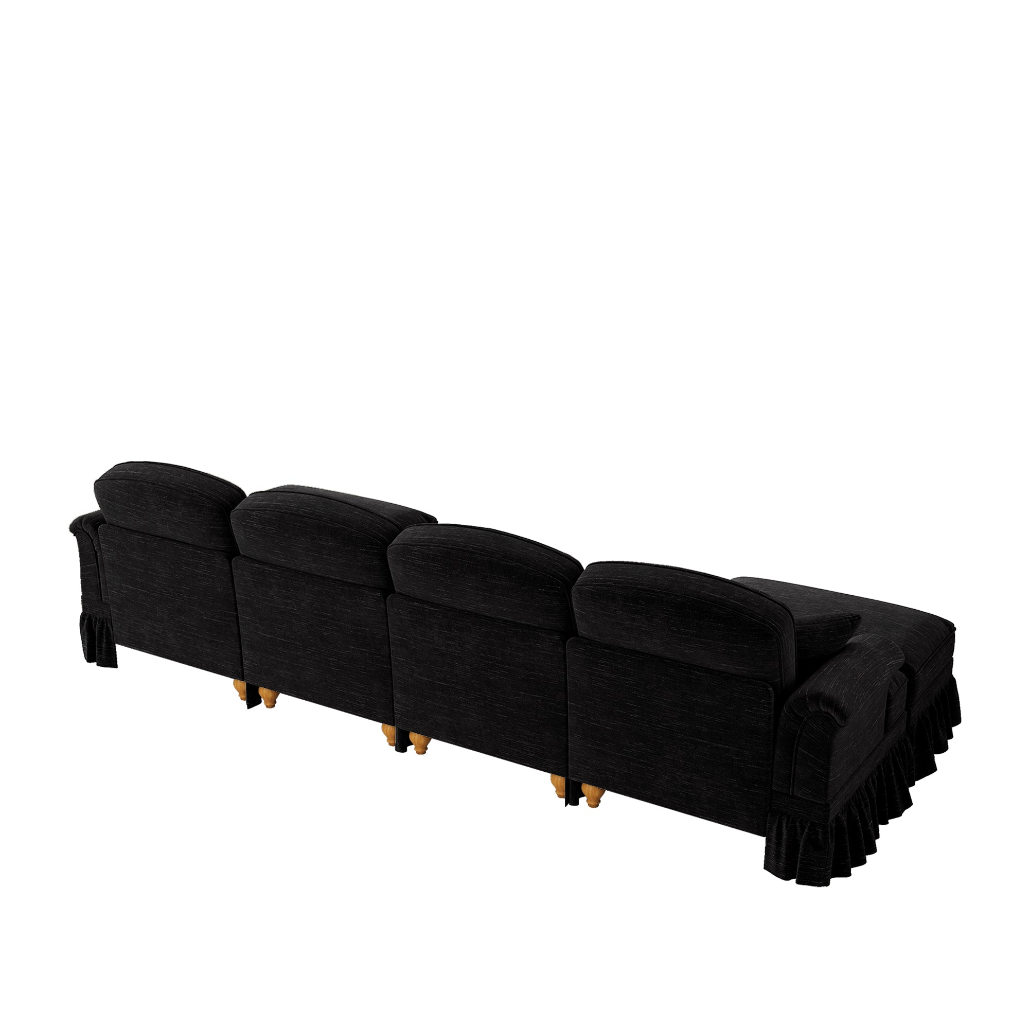 Classic U-shaped Modular Sofa 4-Seater Movable Ottoman Removable Apron - Chenille Black