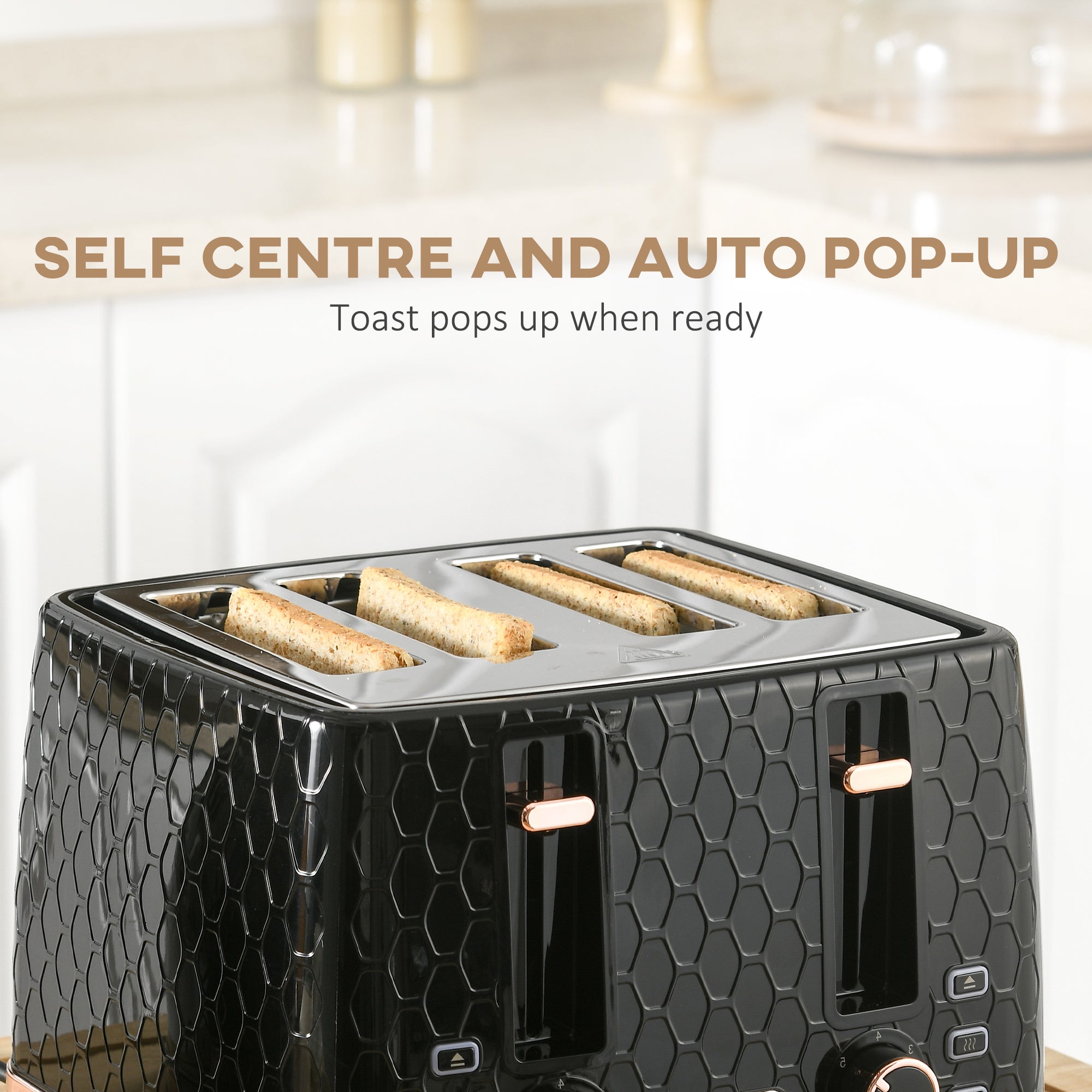 Kettle and Toaster Set, 1.7L 3000W Fast Boil 4 Slice Toaster 7 Browning Controls, Black