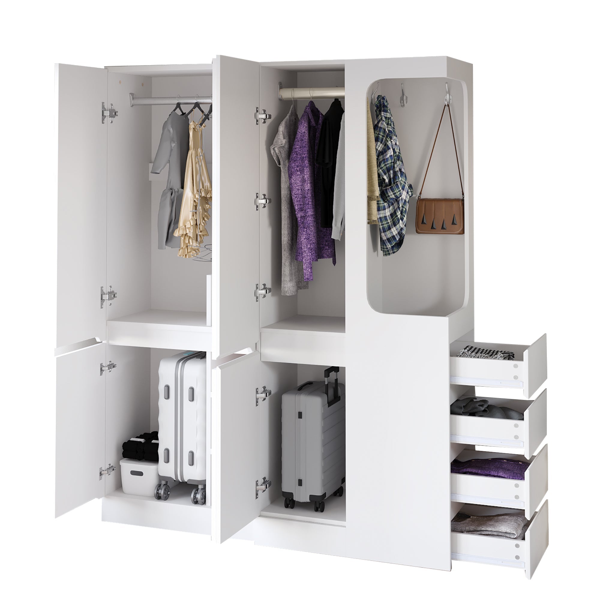 Extra-Large Wardrobe with Drawers and Storage Compartments, 140x40x170cm, White