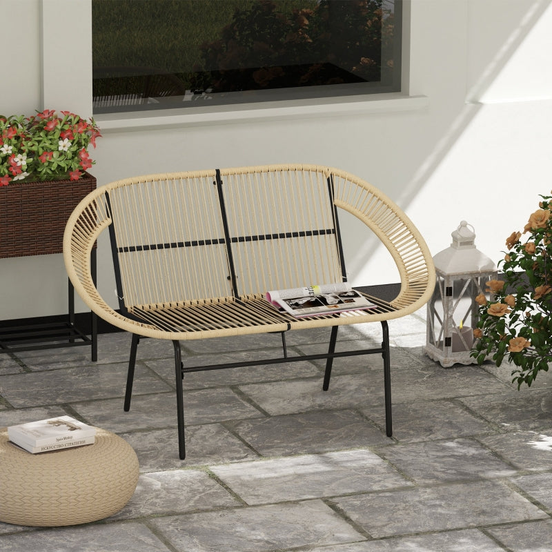 2-seater Garden Bench, Weatherproof Rattan Weave, Polyrattan Khaki