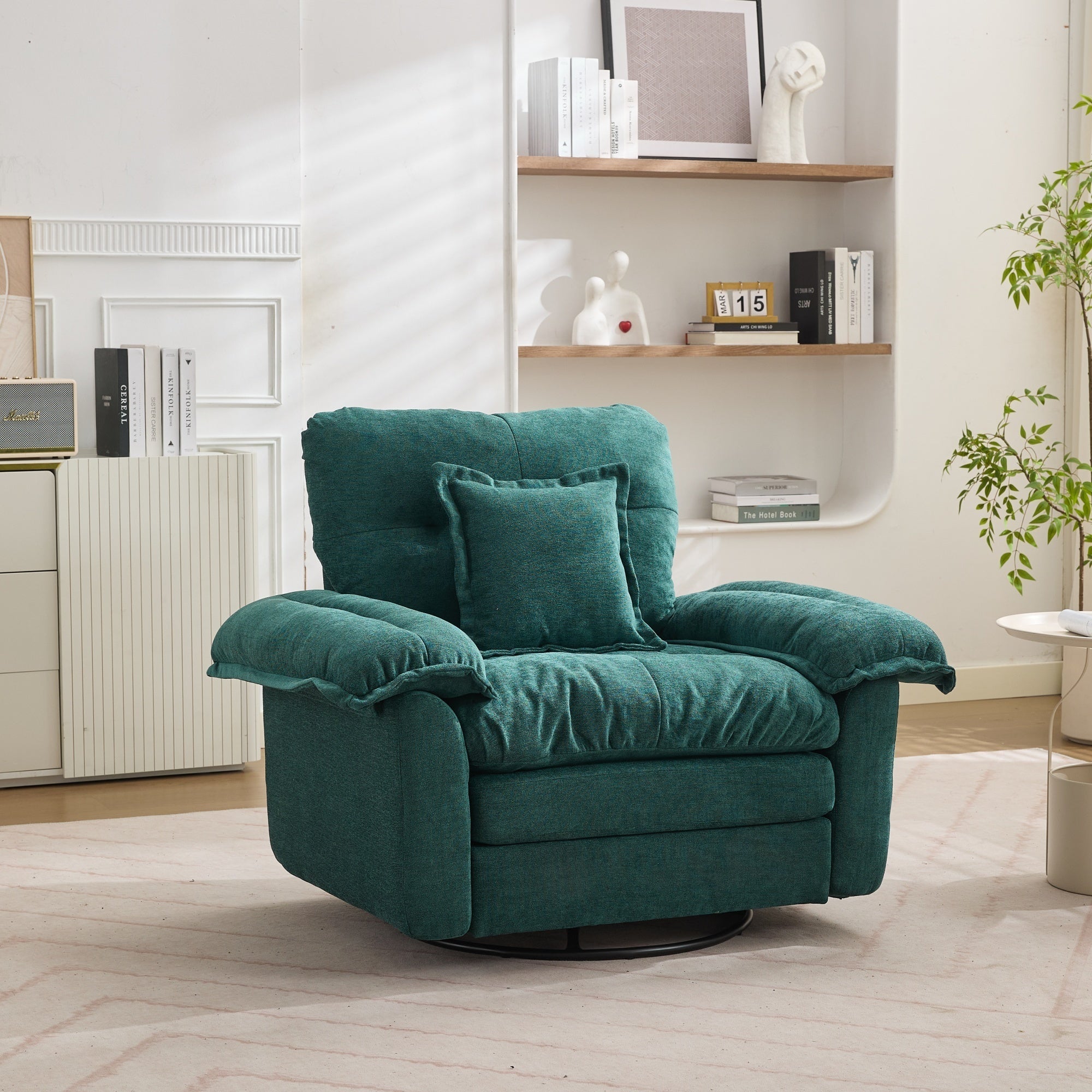 360° Swivel Armchair, Oversized with Support Cushion, Chenille