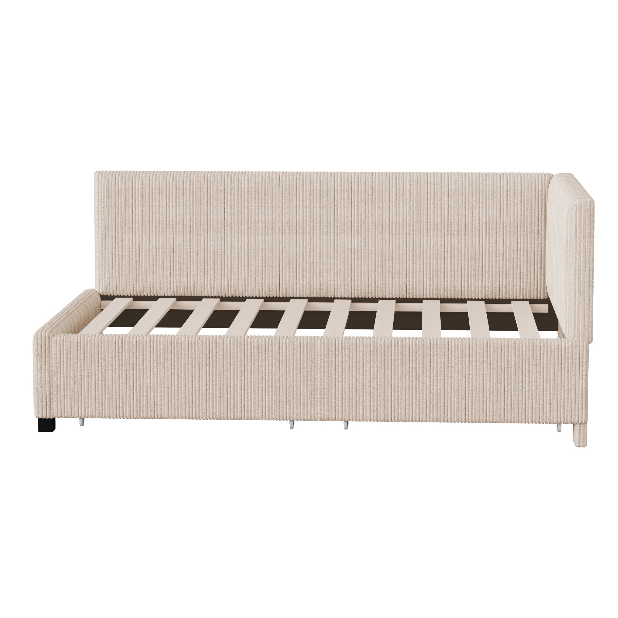 Upholstered Bed Sofa, 90x200 Multifunctional with Storage Drawers, Beige Velvet