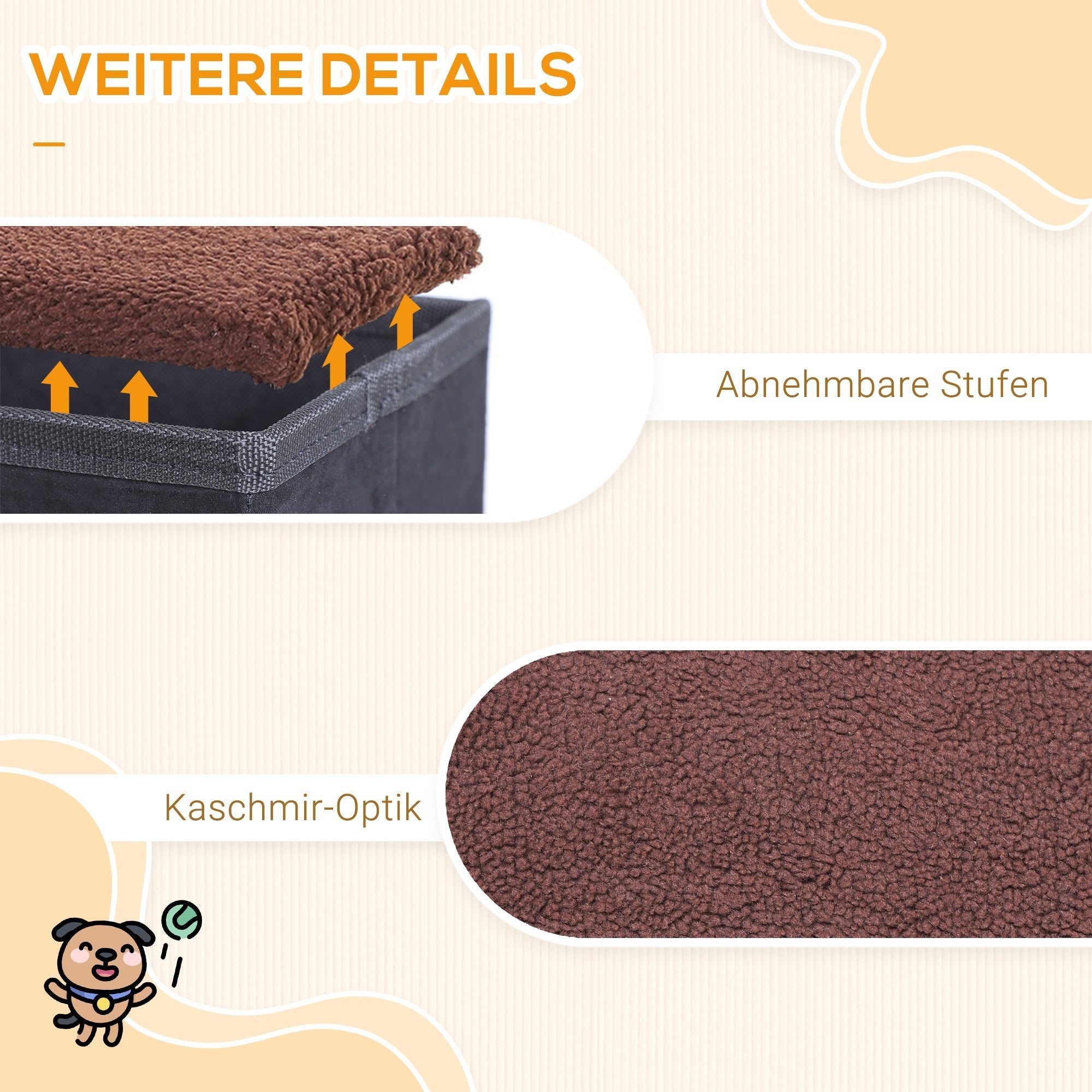 Pet Stairs Foldable 3 Steps Storage, MDF Black