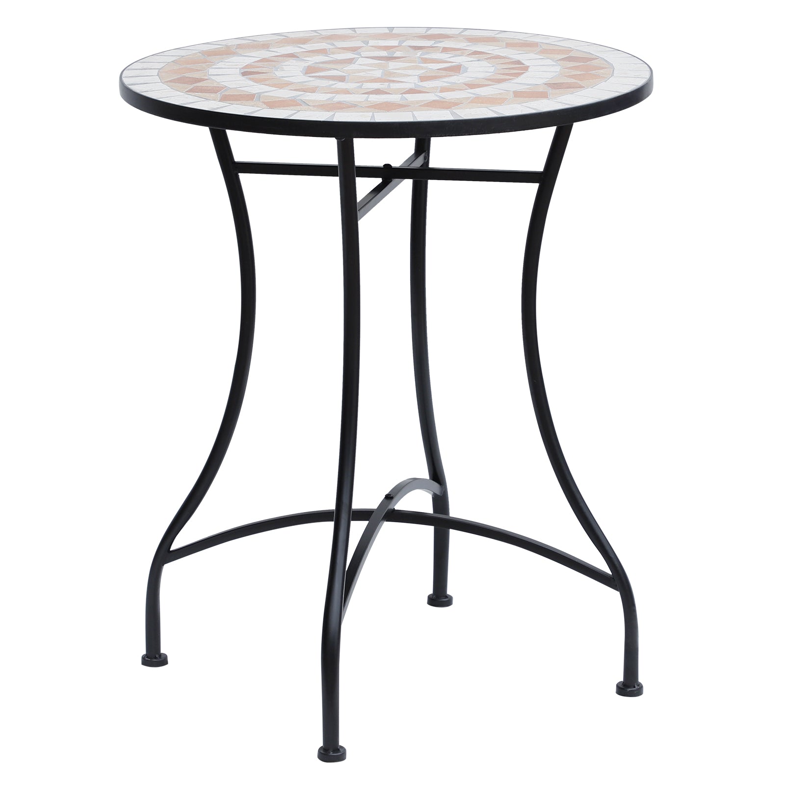 Mosaic Garden Table Round Ø60cm Balcony Side Table Steel Ceramic Orange/White