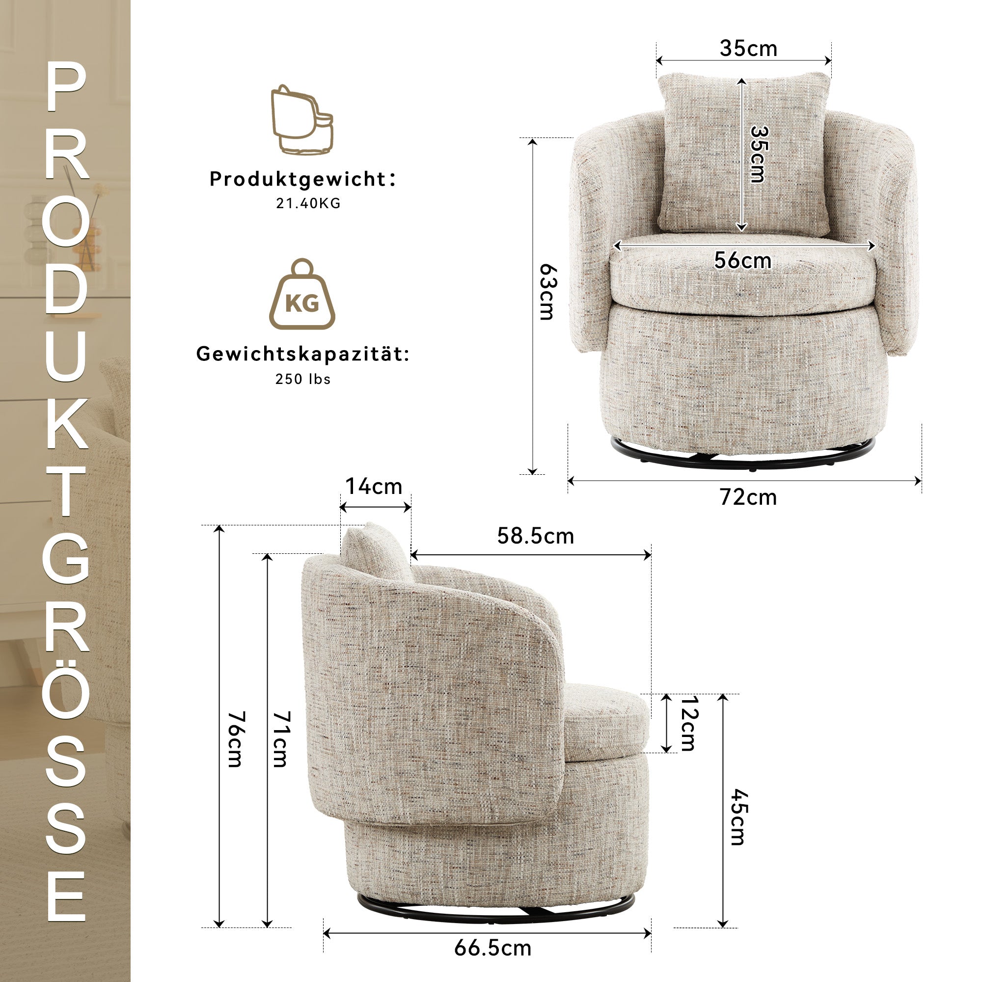 Swivel Accent Chair 360° Rotating Hidden Storage Cushion - Ivory
