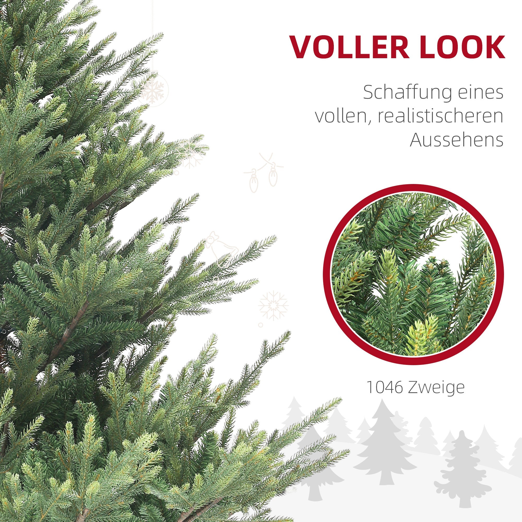 Artificial Christmas Tree, 180cm 1046 Tips Steel Stand, Green