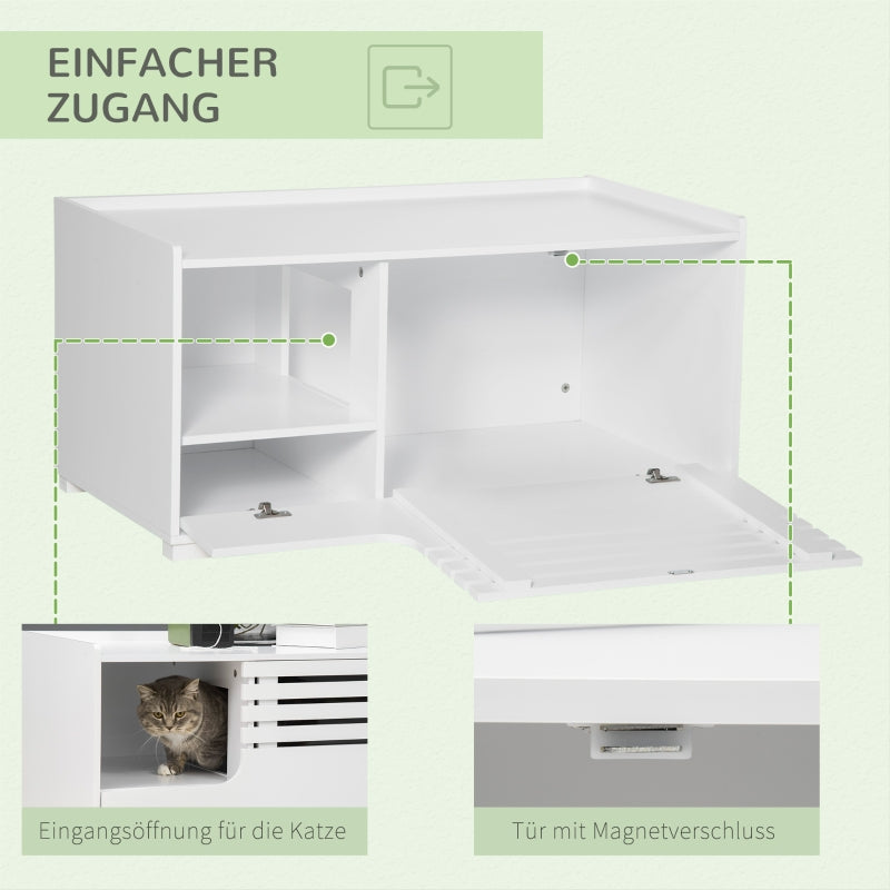 Katzenkabinett, 2-in-1 Design, Magnettür, Weiß