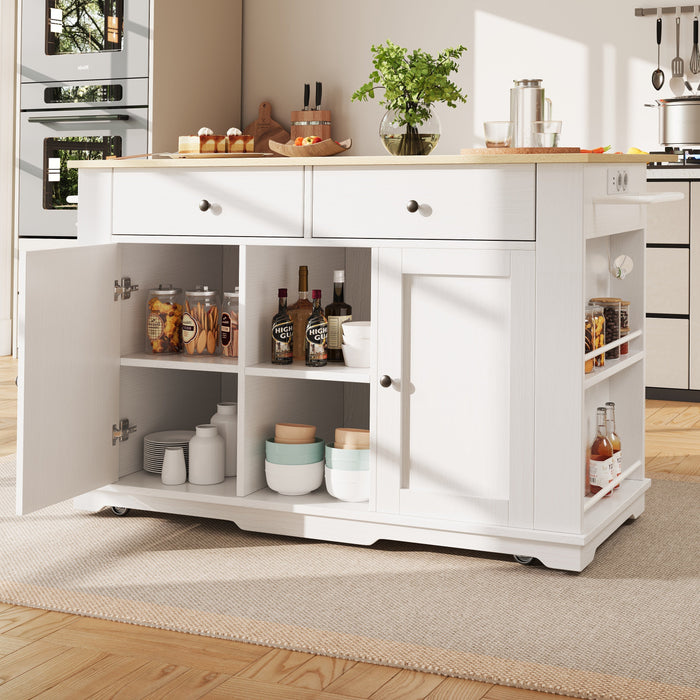 Kitchen Island Trolley Worktop Power Strip Wood Grain White
