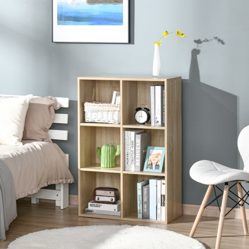 Six-Cube Bookcase Three-Tier Structure Storage Unit Oak Wood Effect