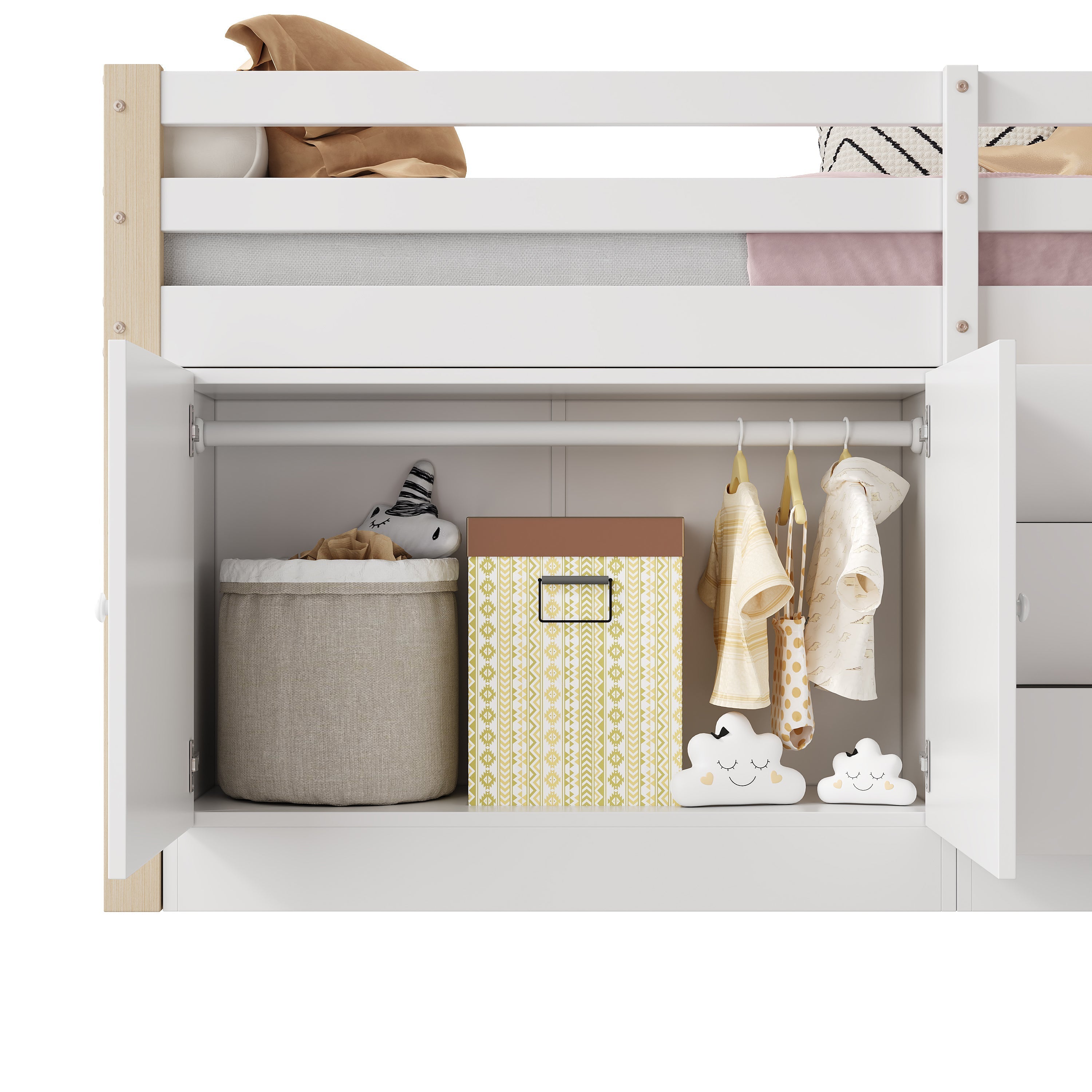 Multifunctional Children's Loft Bed 90x200cm with Stairs Drawers & Storage Cabinets - White