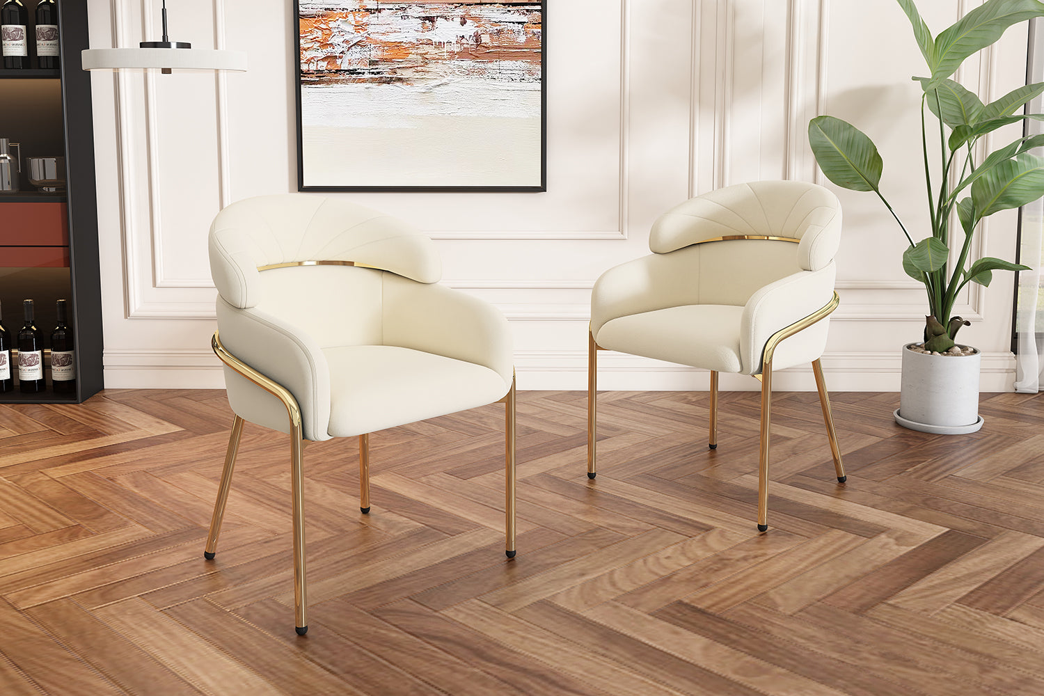 Dining Chair Set of 4 Metal Legs Velvet Beige