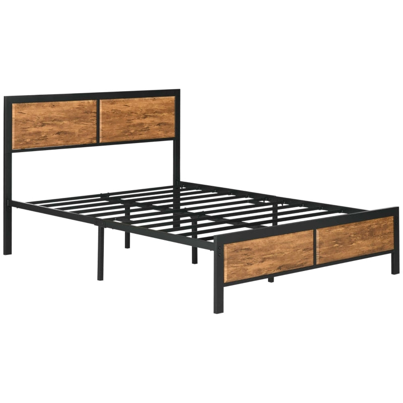 Industrial Double Bed Frame, 5FT Steel Base with Storage, Rustic Brown