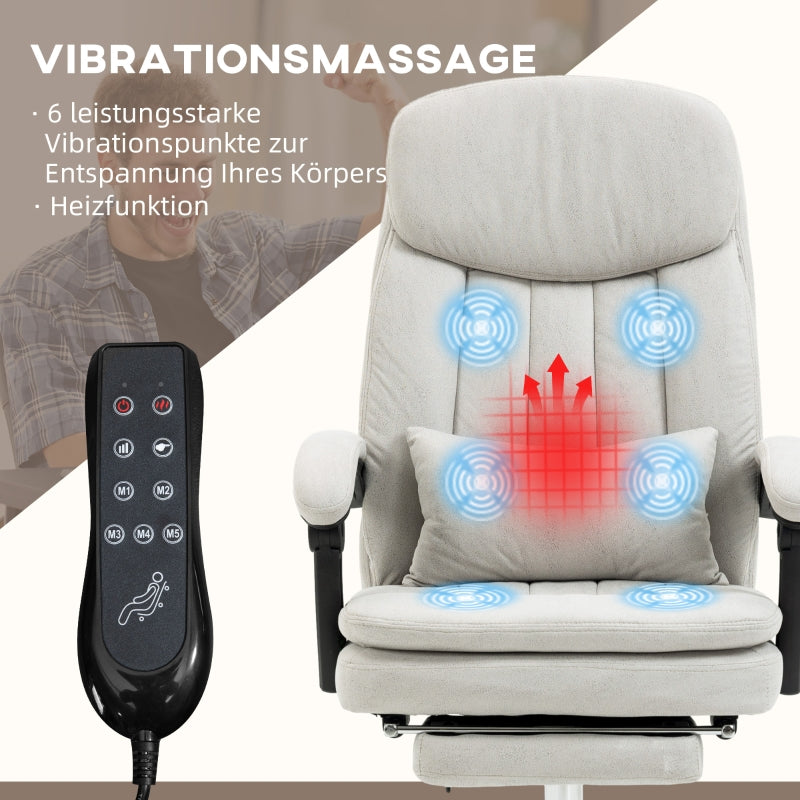 Vinsetto Office Chair, Massage, Heating, Ergonomic, Cream White